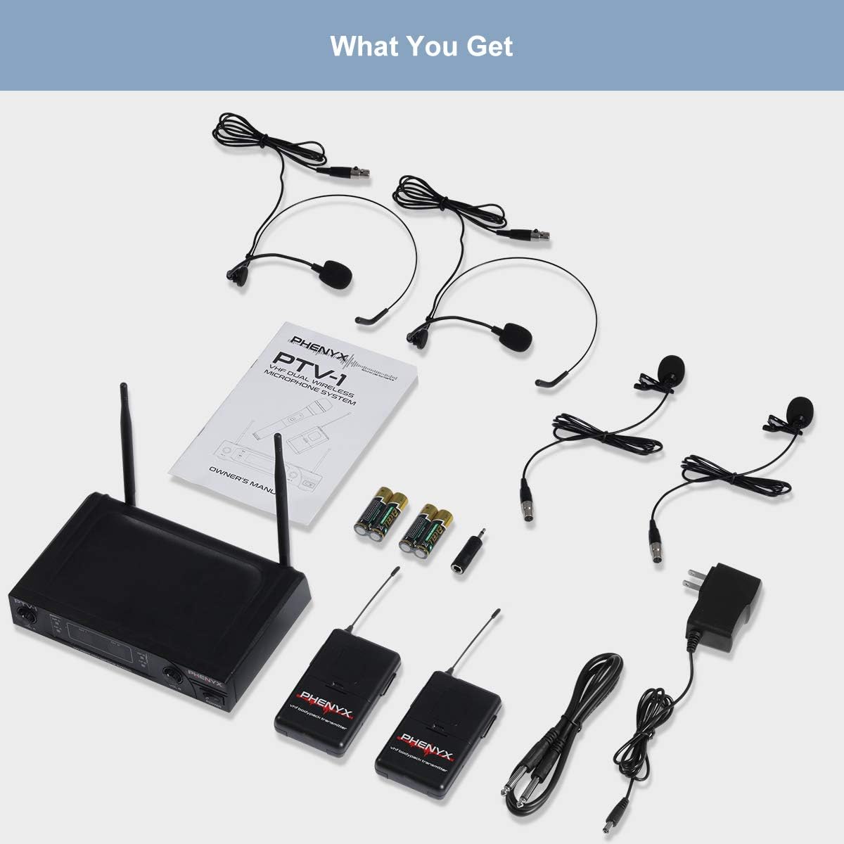 Tech Deals 🔥 Wireless Microphone System, Phenyx Pro VHF Cordless Mic Set with 2 Headsets+2 Lapels+2 Bodypacks, Easy Setup, Interference-Free, Best for Presentation, Interview, Church, Weddings (PTV-1D)