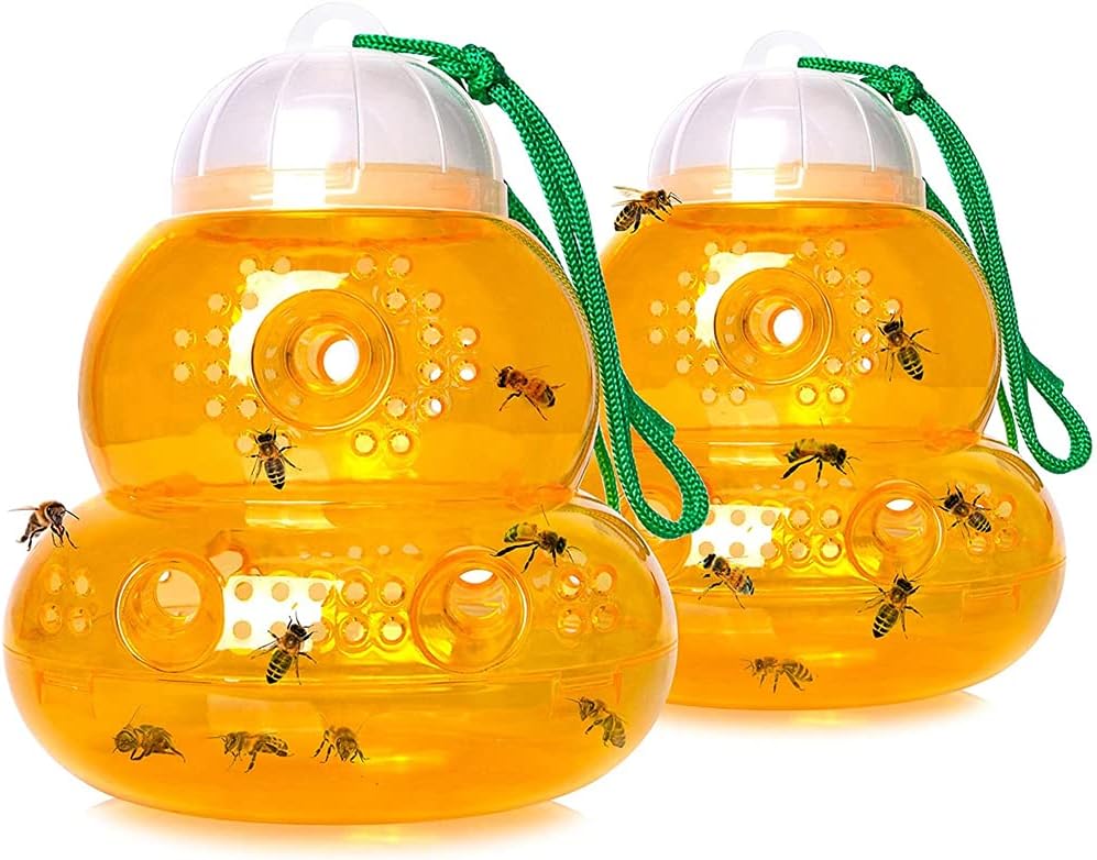 Insect Trap, 2 Pack Bee Traps, Gourd Wasp Trap For Hornet Bees Yellow Jackets, Catcher Non Toxic, Reusable, Hanging Outdoor Deterrent Killer