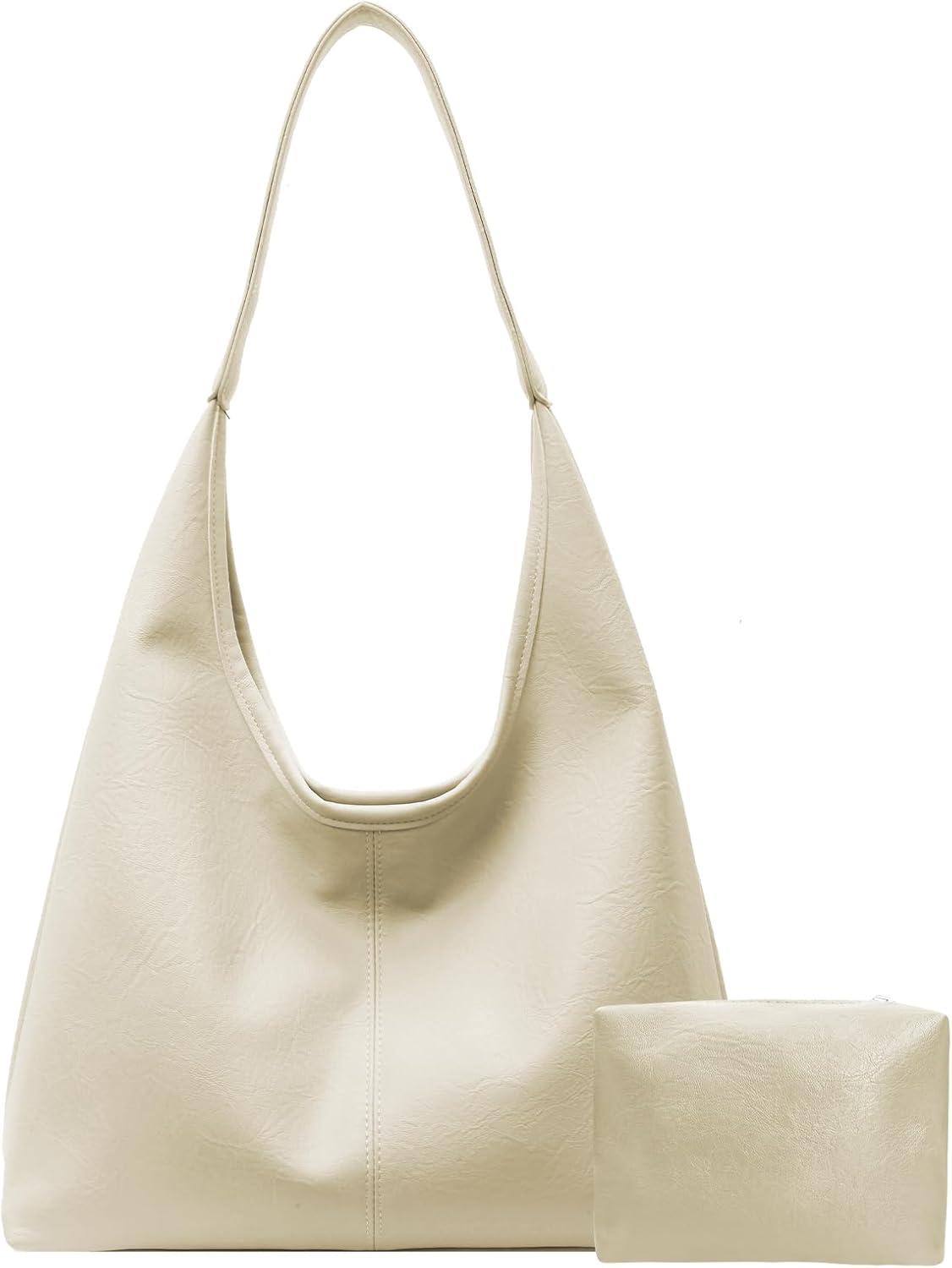 JueiXeoy Leather Hobo Bags for Women Slouchy Tote Bag Retro PU Leather Purse Soft Shoulder Handbags Large Work Tote Bag 2pcs