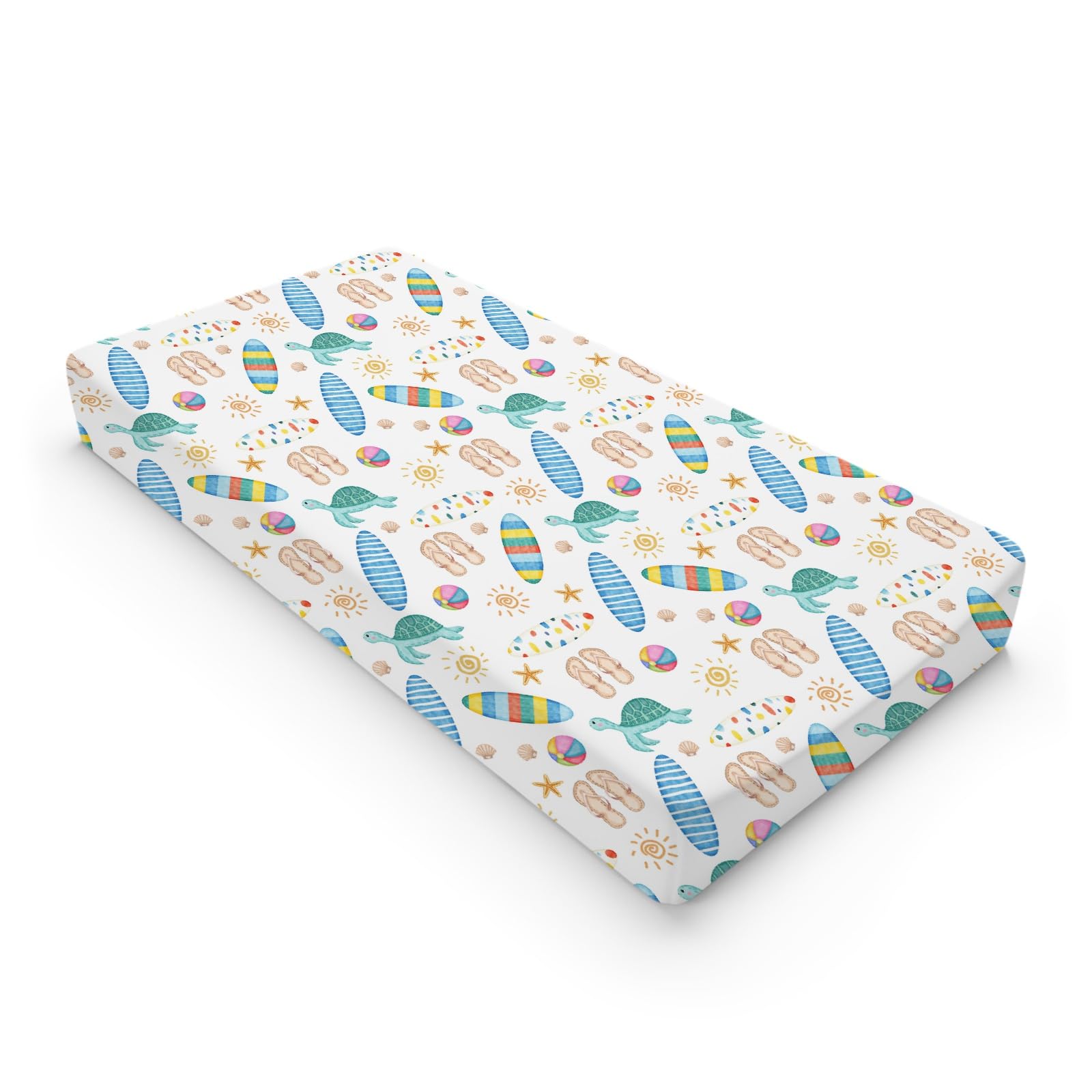 Boho Summer Beach Surf Changing Pad Covers Colorful Surfboard Sun Turtles Baby Changing Table Sheets for Boy Girl Vacation Holiday Soft Breathable Stretchy Fitted Diaper Change Table Mats 32''x16''