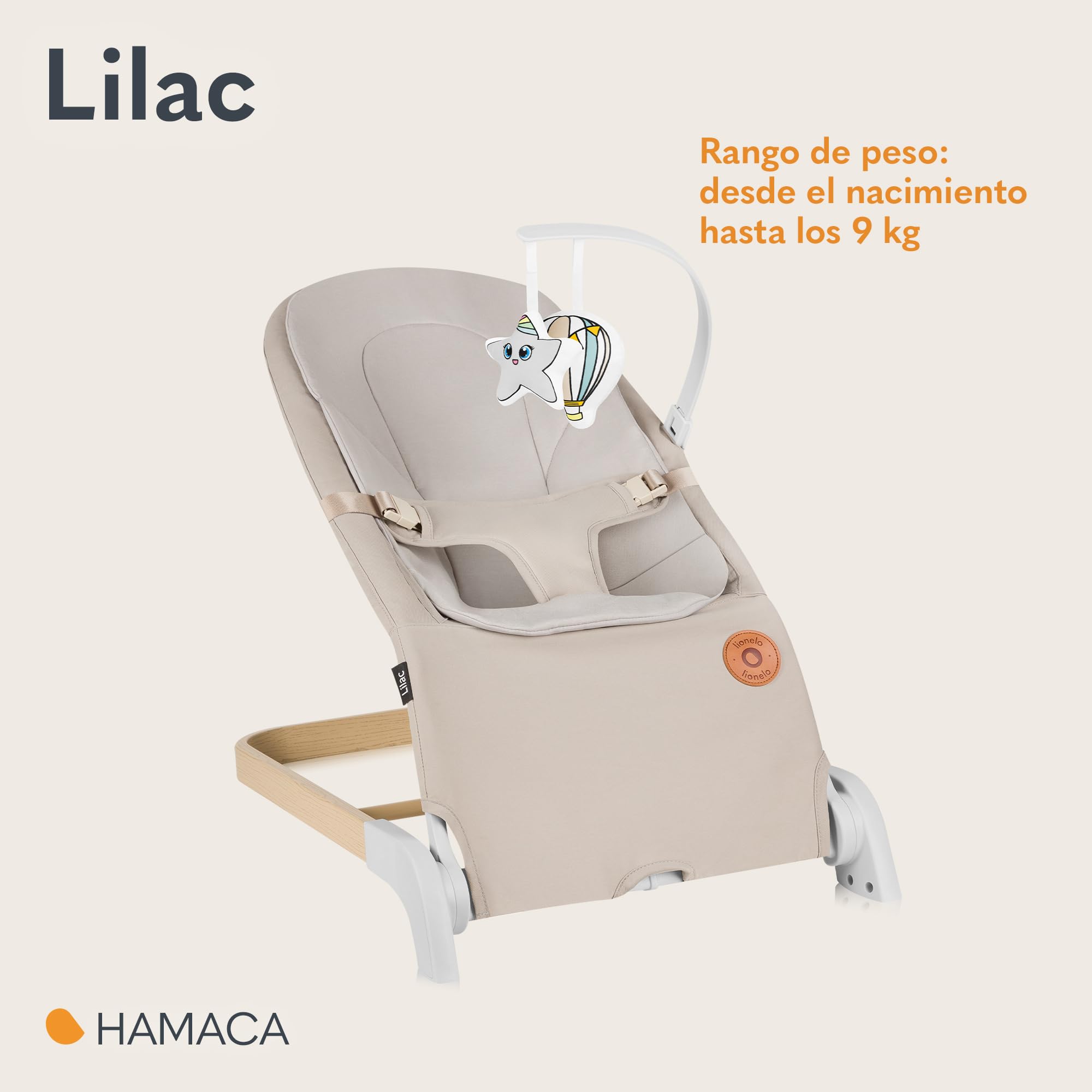 LIONELO LILAC - Balancín y tumbona para bebés de hasta 9 kg, 0 a 6 meses, 2 en 1, 2 juguetes, inclinación ajustable, arnés de 3 puntos, peso ligero, 3,2 kg, plegable