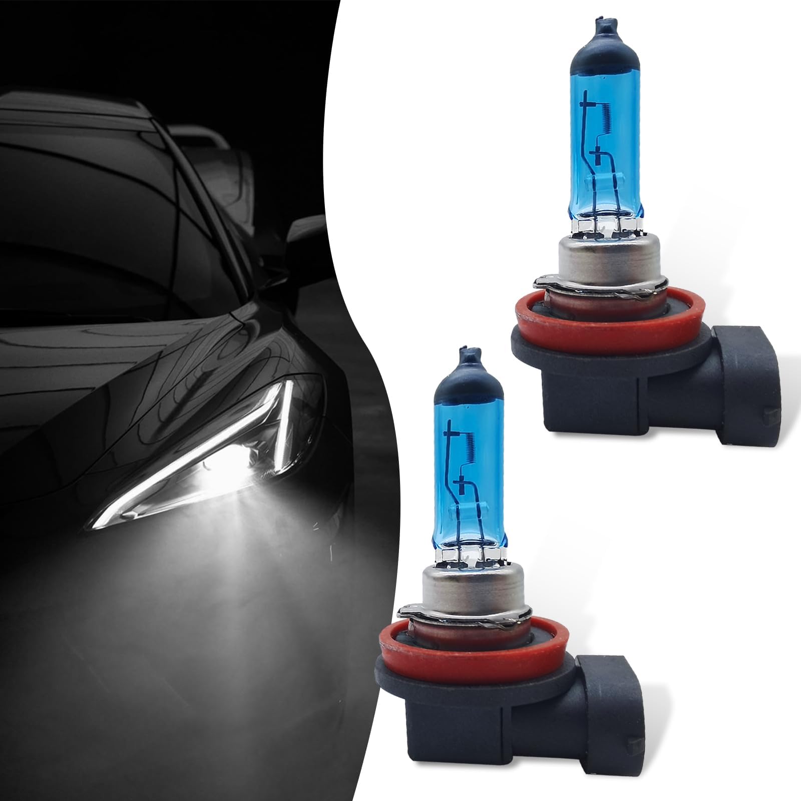 Slykew2 PCS Car Halogen Light Bulb, 12V 55W Super Bright Waterproof Vehicle Xenon Light Accessories, Universal Automotive Fog Light Bulb Accessories for Truck SUV Car (White Light #H11)