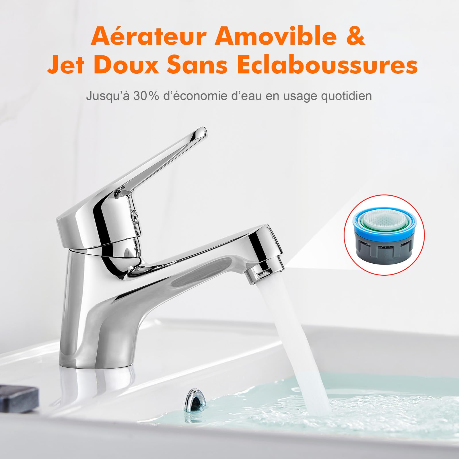 Ibergrif mitigeur salle de bain en laiton chromé | Connexion G trois huit, eau chaude et froide, design moderne