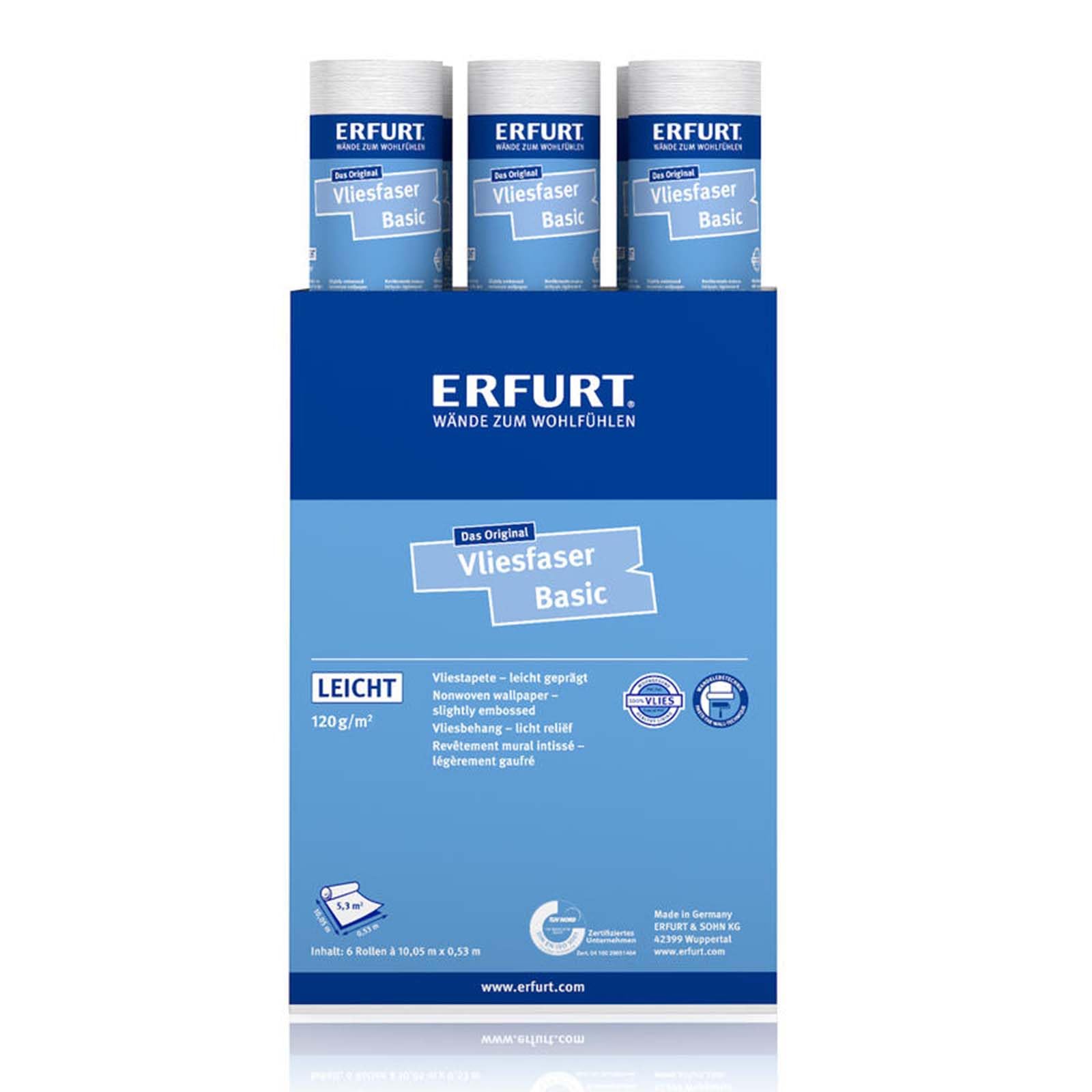 Erfurt Vliesfaser Basic 107 Vliestapete 10.05X0.53 Strukturtapete 6 Rollen 1004376