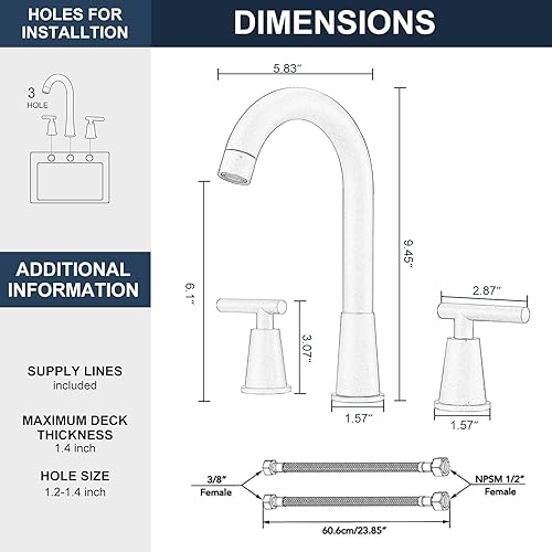 Miniatura 5 de Grifo de baño negro mate de 8 pulgadas, grifo de baño de 3 agujeros, dos asas, grifo de lavabo de lavabo para lavabo de baño con líneas de