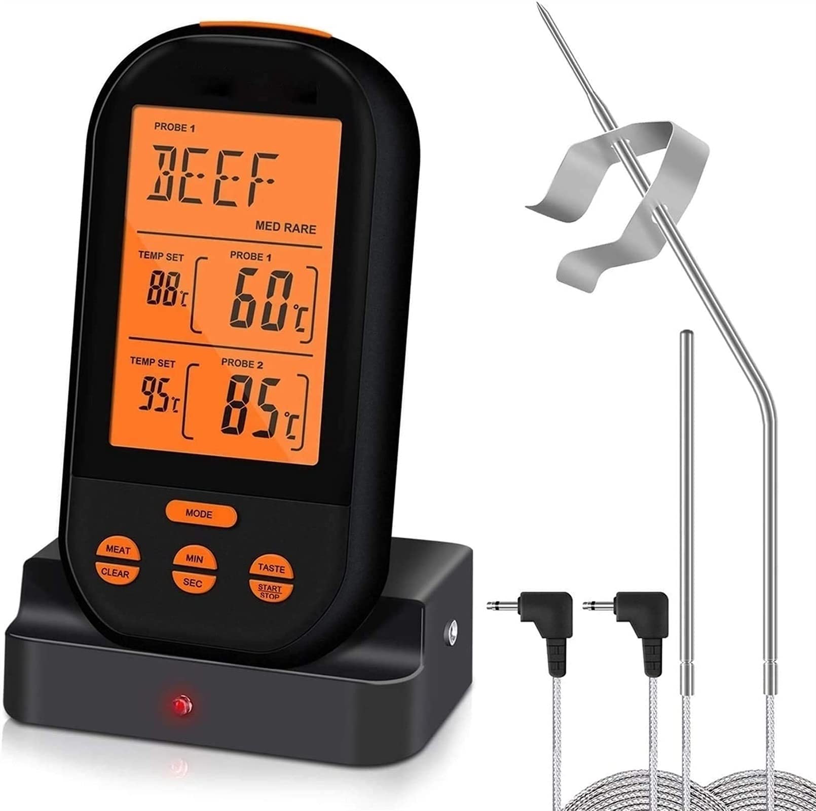 XMING Termometro di Carne Digitale, istantaneo Leggi Il termometro da Cucina Alimentare con Dual sonda per Fumatore, griglia, Forno, BBQ.