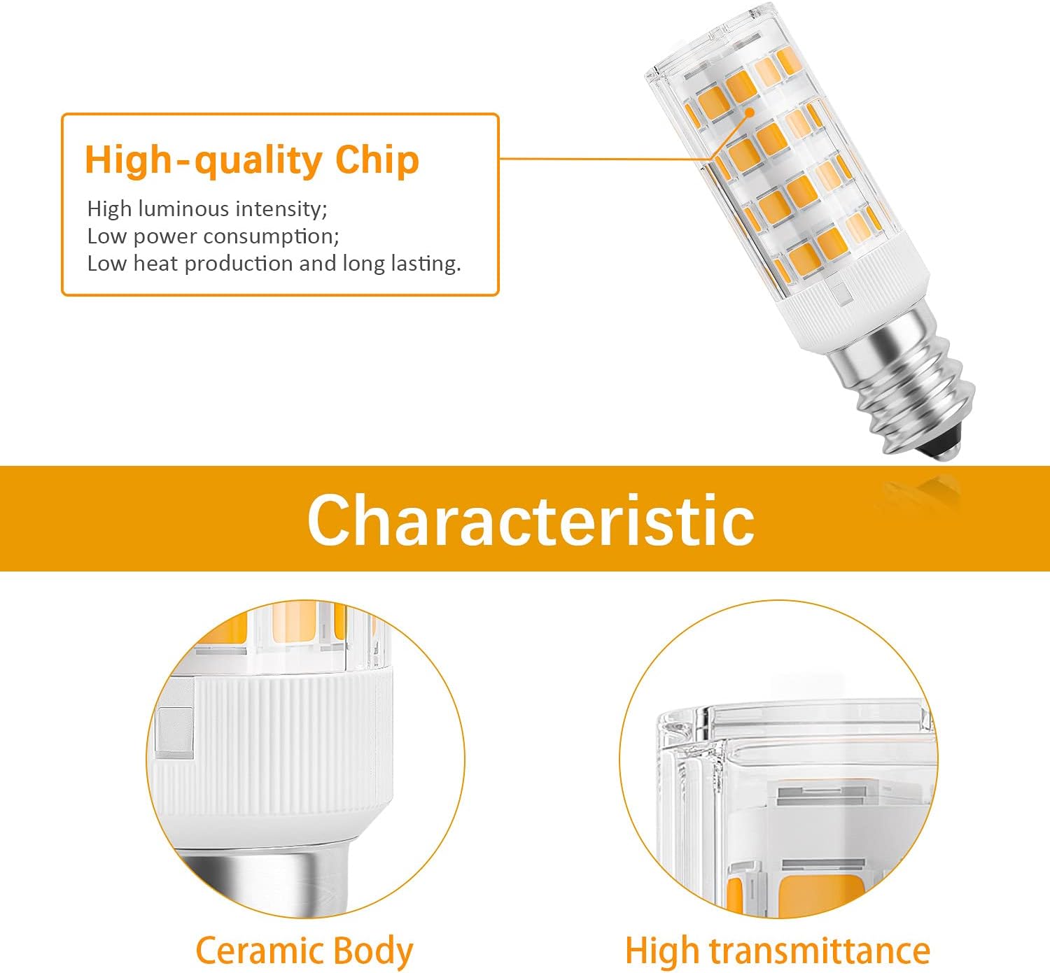 DiCUNO E12 LED Bulb 4W (40W Equivalent), Warm White 3000K Non-dimmable Candle Base Light Bulbs for Ceiling Fan, Chandelier, Indoor Decorative Lighting 6 Packages