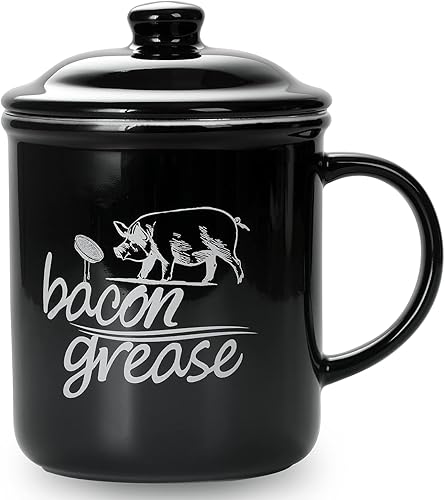 ONTUBE Recipiente de grasa de tocino de cerámica con colador, almacenamiento de aceite de cocina puede engrasar Keeper para cocina