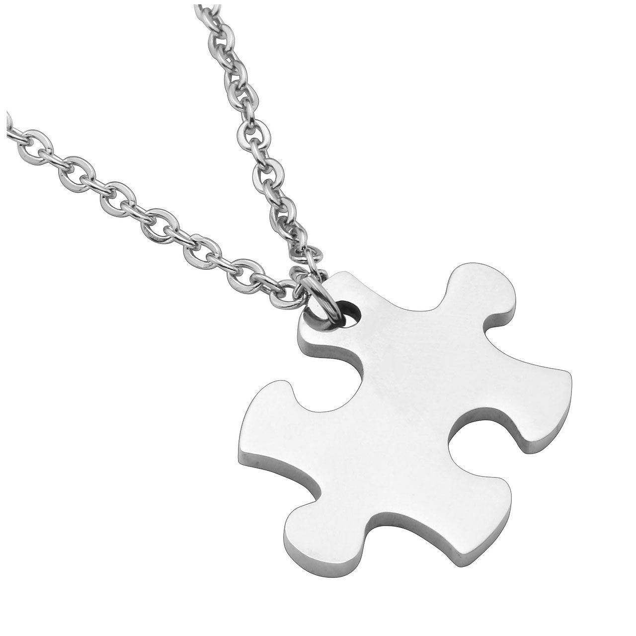 PiercingJ Personalized Incisione 2 pezzi in acciaio inox 25 x 17 mm Puzzle Ciondolo Collana dell'amicizia ciondolo partner con catena 24" per uomo e donna, colore: Non incisa., cod. PiercingJ-0009