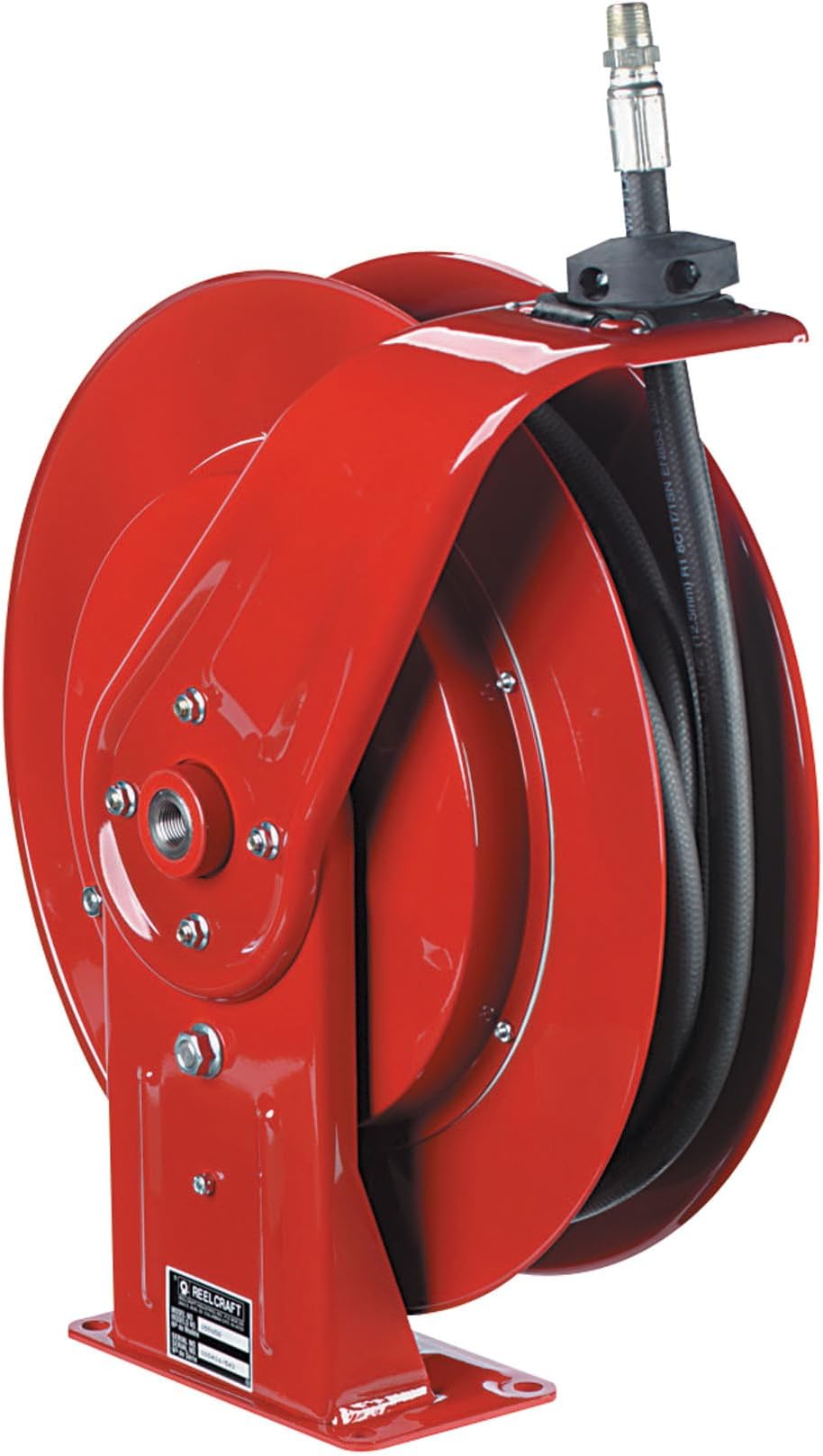 7850 OMP Heavy Duty Spring Retractable Hose Reel, 1/2" x 50', 3200 Psi, Oil Hose Included, Red