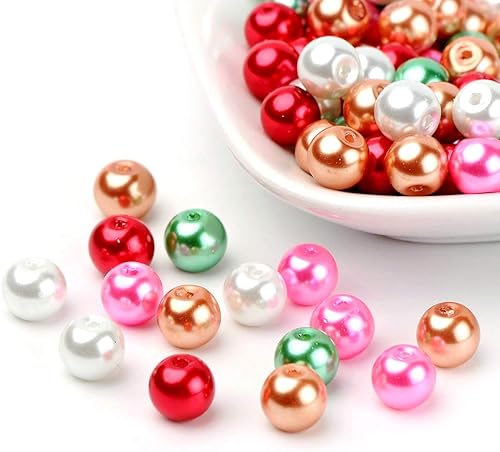 Pandahall - 100 cuentas de perlas de cristal perlado de mezcla de Navidad de 0.315 pulgadas (0.315 in), cuentas espaciadoras sueltas para