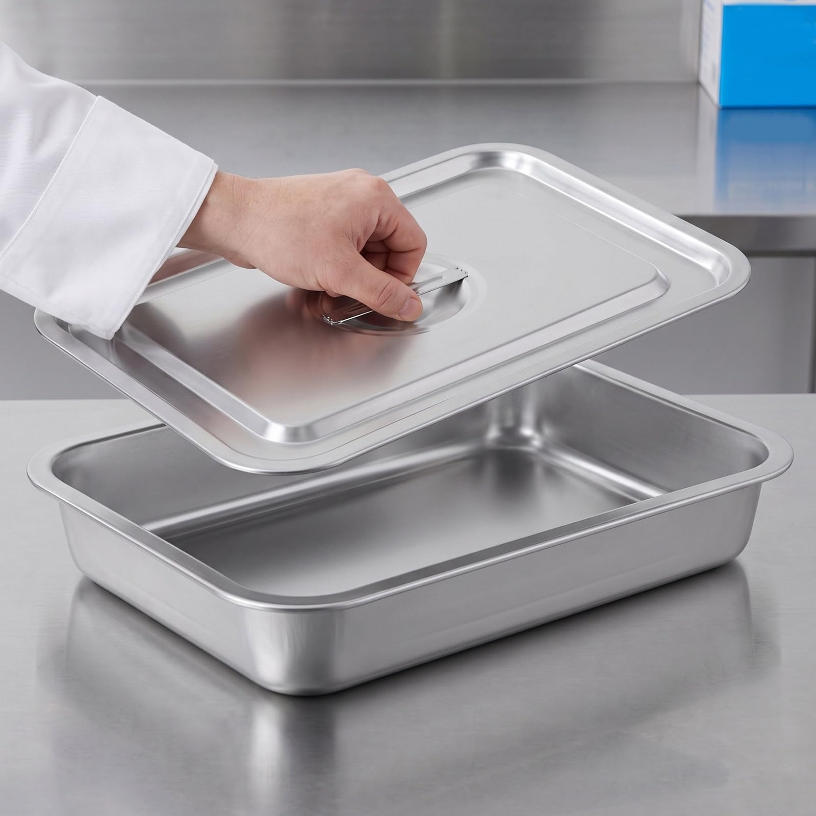 Bandeja de acero inoxidable para buffet con tapa: Bandeja para alimentos de catering - Plato rectangular de 40,6 x 30,5 x 7 cm para servicio de buffet, apta para alimentos para uso doméstico