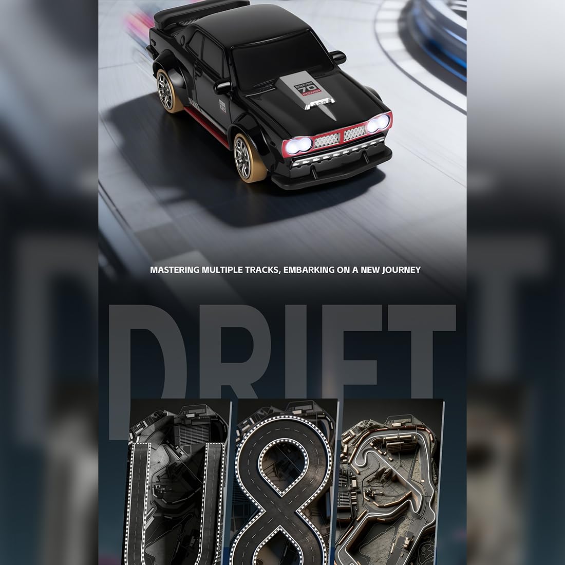 RC Drift Auto, 1:64, 4 WD, modalità doppia velocità, auto telecomandata con gas e sterzo completamente proporzionali, luce LED, regalo per appassionati e adulti (nero)