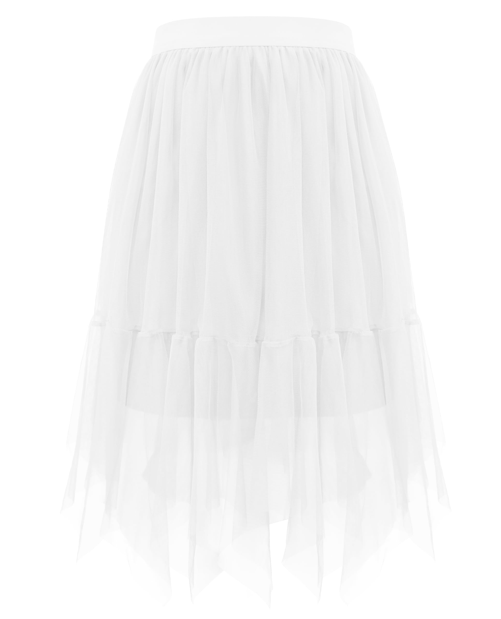 Wikoan Women's Tulle Skirt High Waist Layered Mesh Tulle Tutu A-line Party Midi Skirt,White,S/M