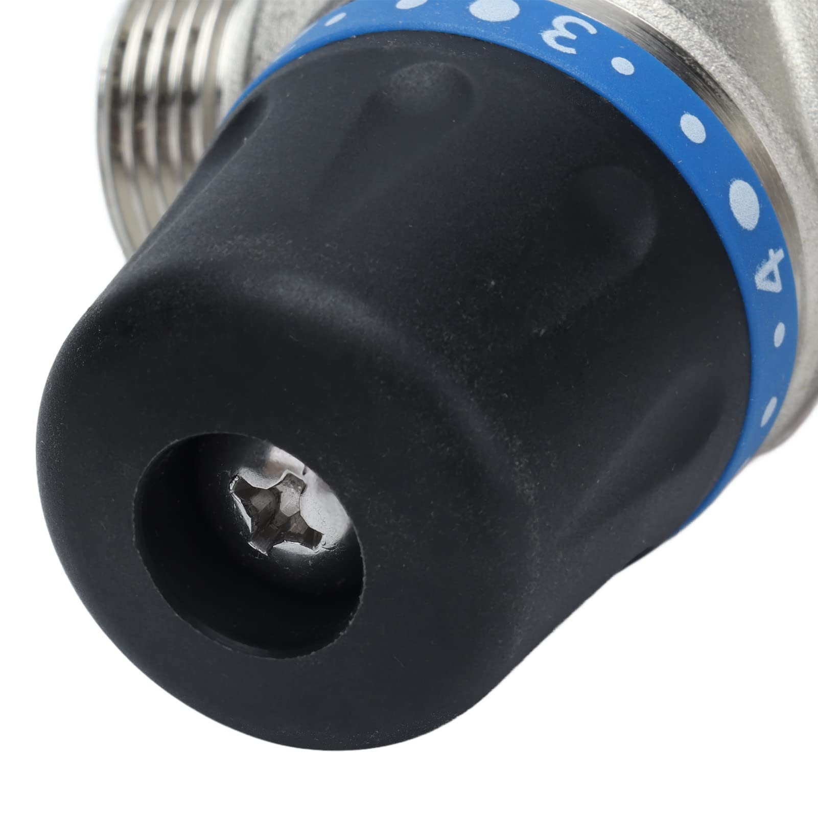 Valvola di Miscelazione Termostatica 3/4" a 3 Vie, Ottone Nichelato, Temperatura Regolabile 35-60°, Argento e Nero, Interruzione Automatica