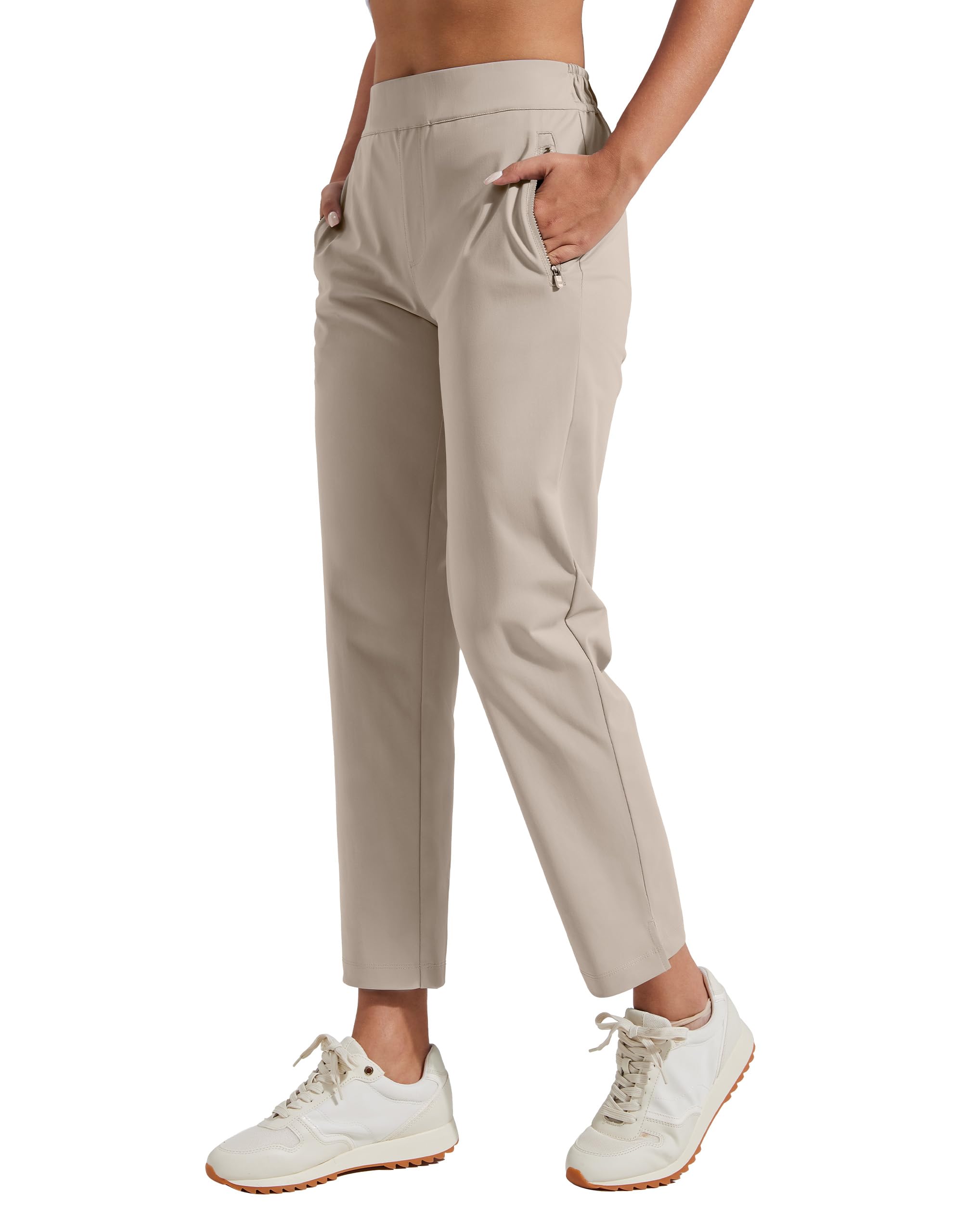 Pioneer Camp Pantaloni da golf da donna lunghi 7/8 con tasche laterali – Pantaloni elastici traspiranti per ufficio, viaggi e sport – Vita elastica con cordino – Pantaloni leggeri e indeformabili