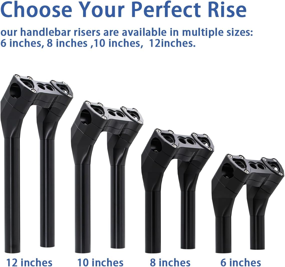 Motorcycle Pullback 12''Tall Handlebar Risers Extension Kit 1-1/8" 28mm Bar Clamp Dia Compatible with Harley Dyna Street bob Wide Glide Low Rider FXDLS FXDL Fat Bob FXDF Softail Sportster 883 1200