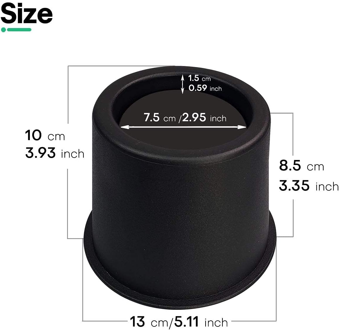 Miix Hoom 4 inch Round Black Bed Risers for Twin or Queen Size Bed Furniture Cabinet Table Sofa Desk Chair Couch or Dorm,1 Set of 4