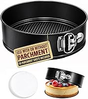 Vista 9 de Tellshun - Molde para pastel de 8 pulgadas con revestimiento antiadherente, juego de 50 papeles de pergamino, molde para tarta de queso con fondo
