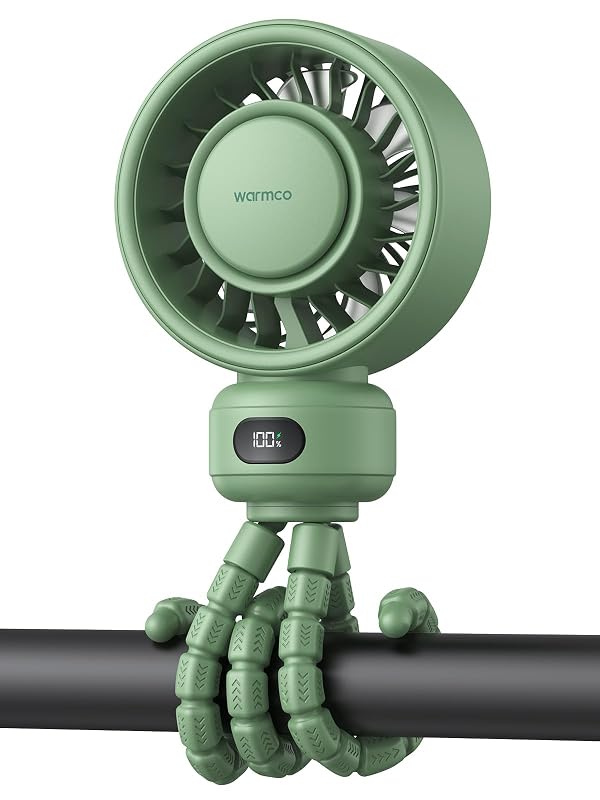 Warmco Portable Stroller Fan, 4000mAh Rechargeable Clip On Fan with Flexible Tripod (Up to 15H), 4 Speeds, LED Display, Detachable Grille, Quiet Operation, for Car Seat, Crib & Treadmill by Warmco - Used condition - US$21.61