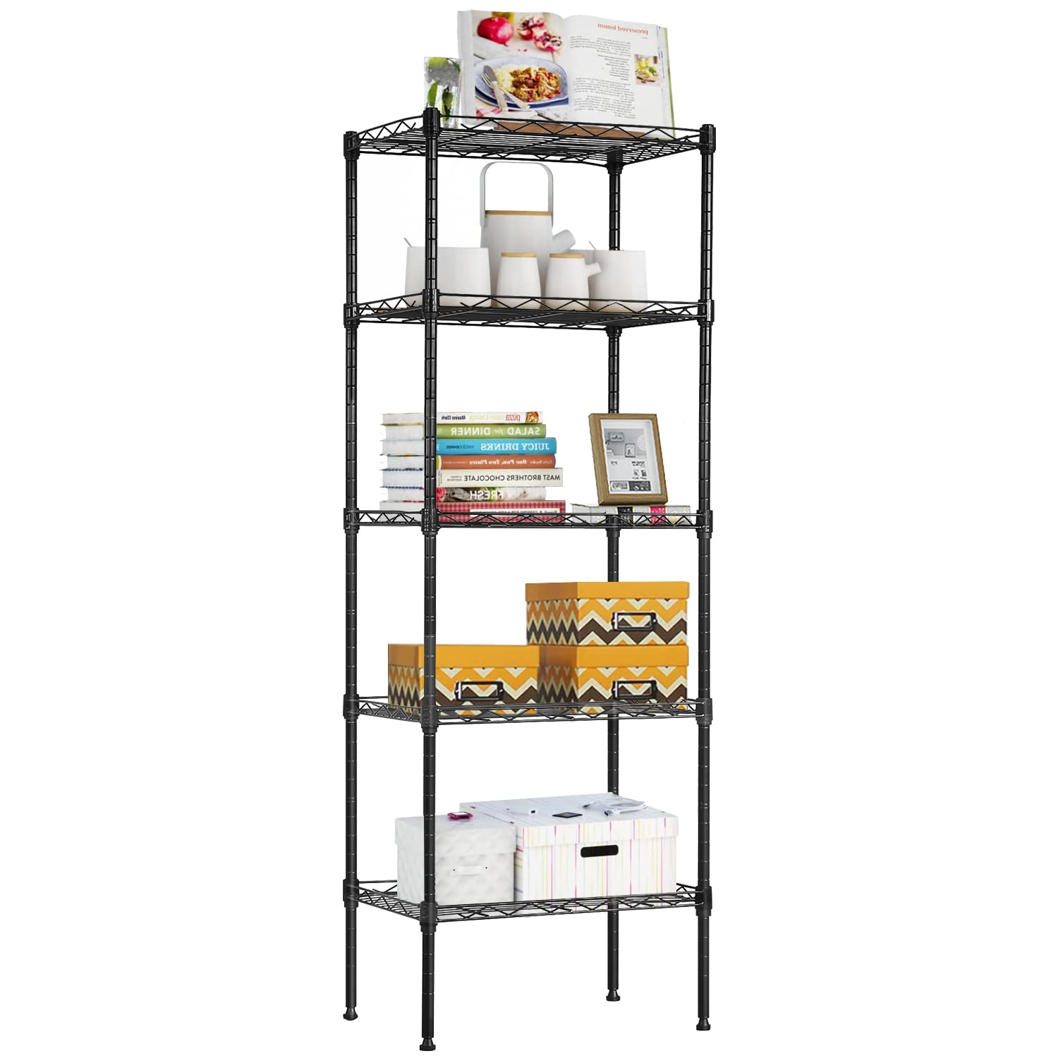bestoffice adjustable nsf-certified metal shelf wire shelving unit storage for small places restaurant garage pantry kitchen garage rack (black, 16.7l×11.8w×47.6h)