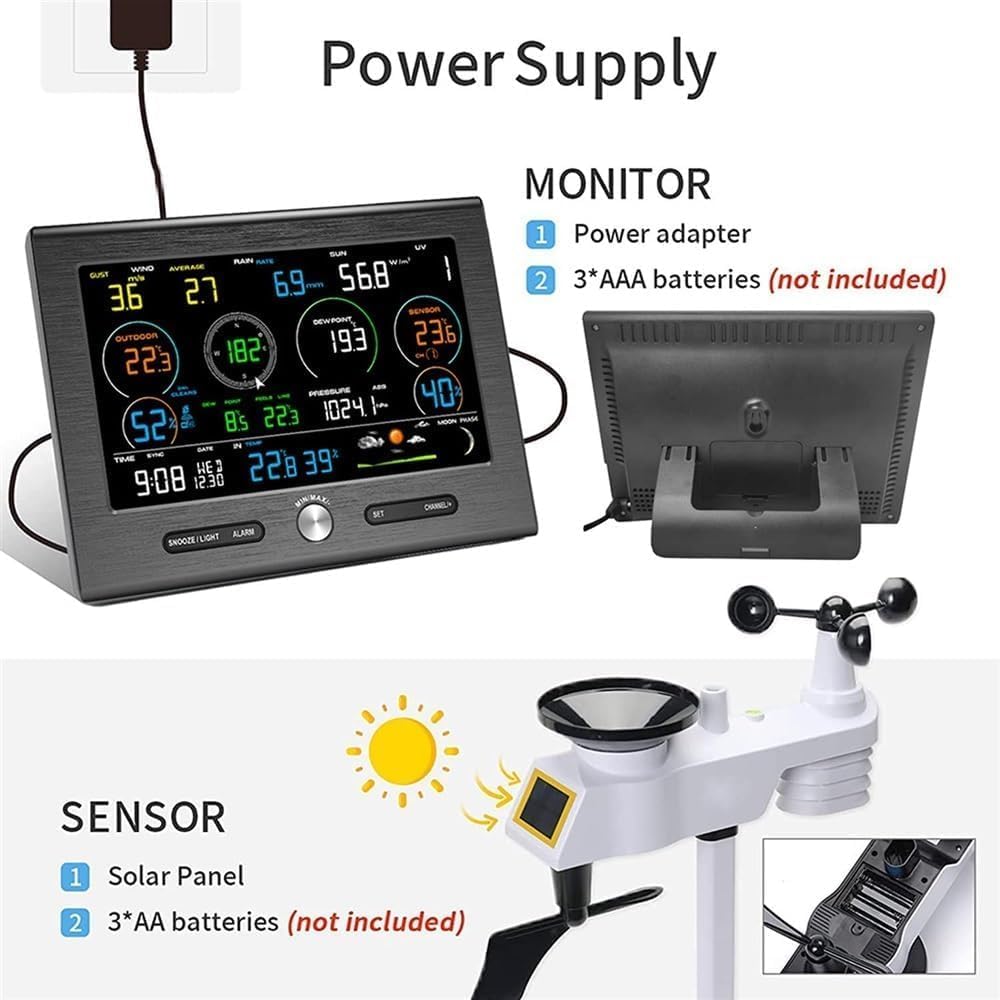 7-in-1 Weather Station with Weather Forecast, Wireless Weather Station with Outdoor Sensor, Temp, Air Pressure
