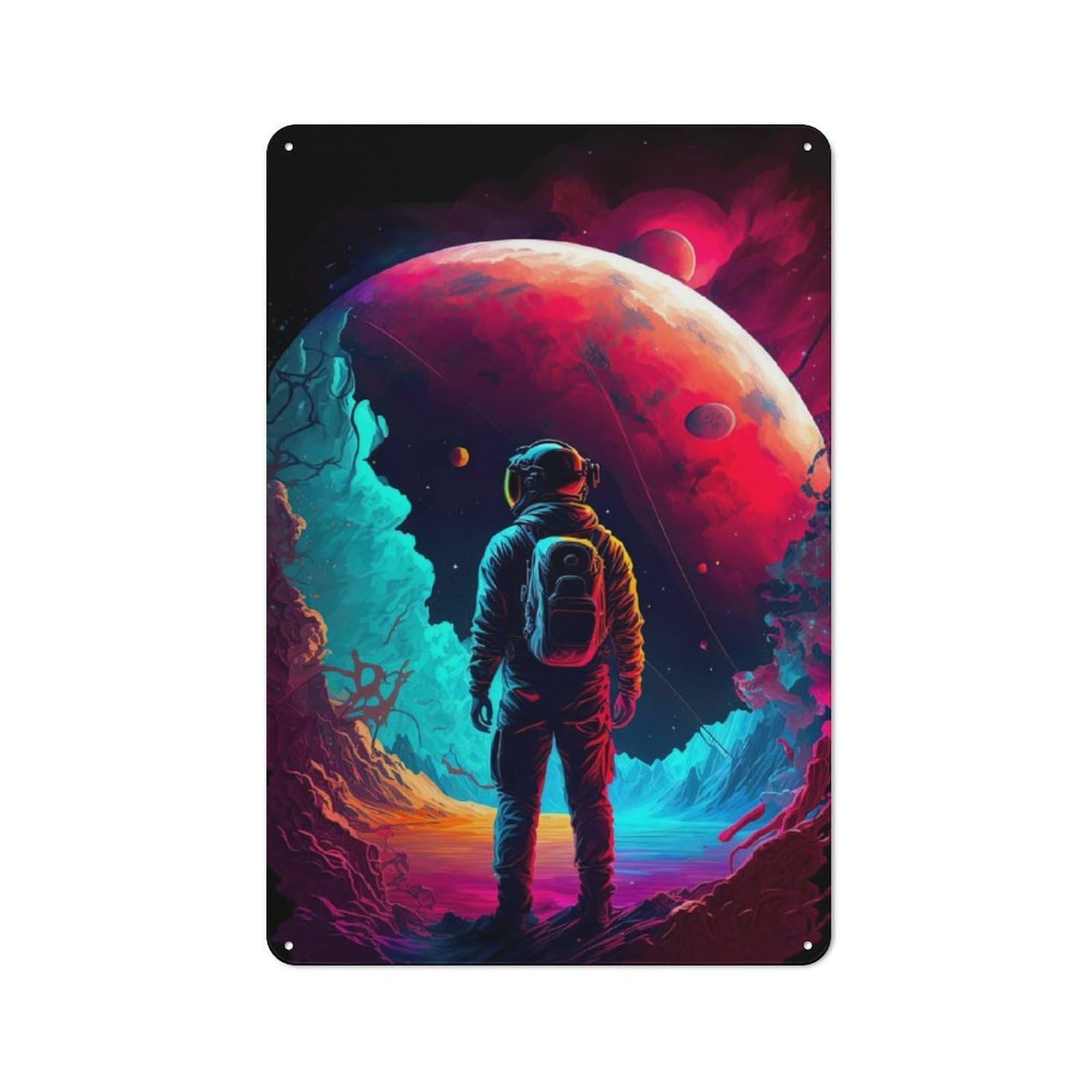 Junmoney Neon Astronaut In Space Printed Metal Sign 30X20cm For Living Room Or Hallway, For Home Wall Decor Collectors