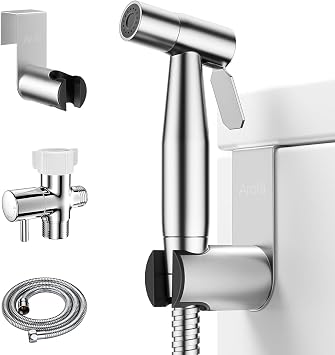 Arofa Handheld Toilet Bidet Sprayer for Toilet-Adjustable Water Pressure Control with Bidet Hose for Feminine Wash, Stainless Steel Brushed Nickel Bidet Faucet Cloth Diaper for Baby Wash