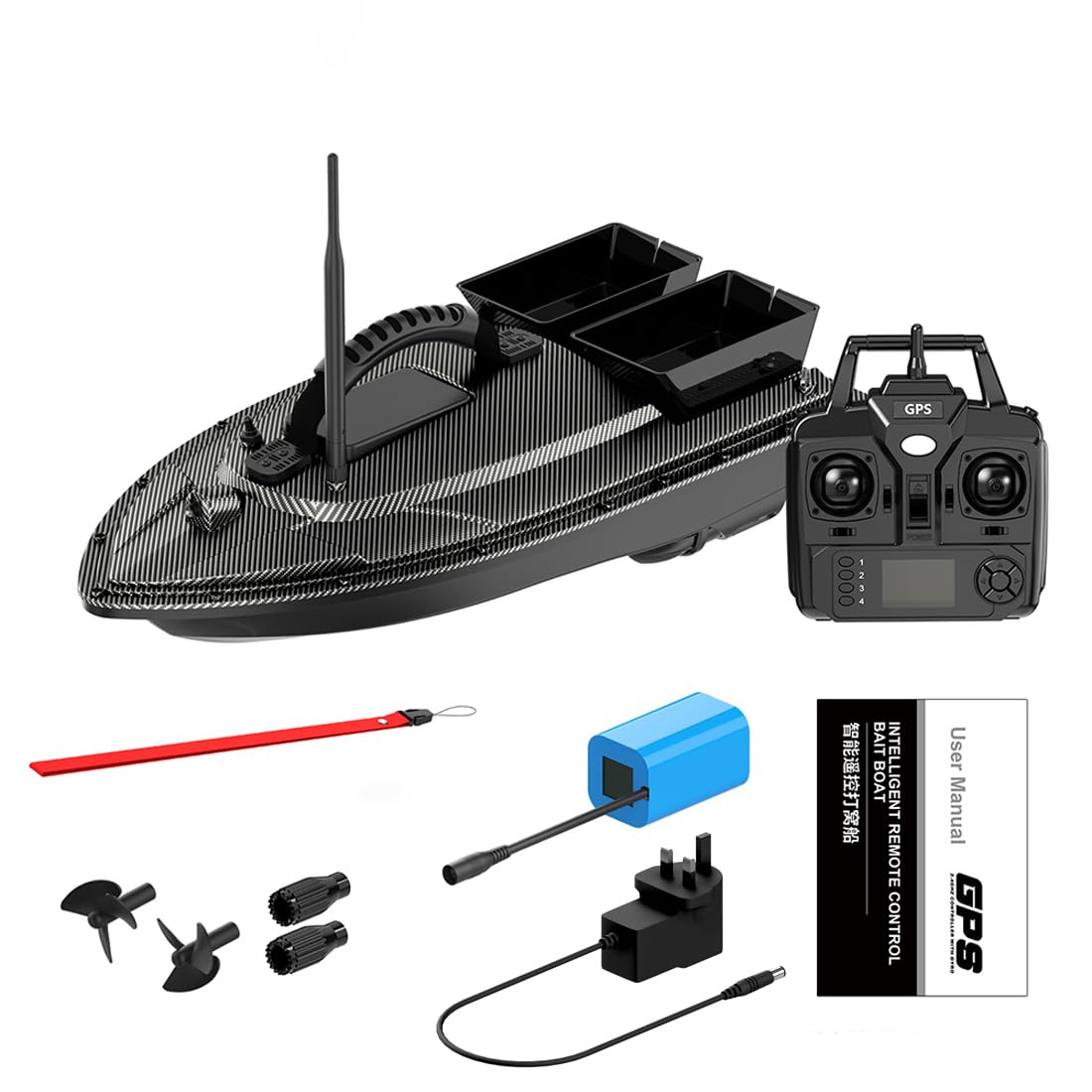 BAUBAUPLAY RC Fishing Bait Boat, V070 12000mAh 500m 1.5kg Capacity Dual-Hopper GPS RC Bait Boat with 40 Waypoints, RC Bait Boats Speedboat Fishing Gifts for Men