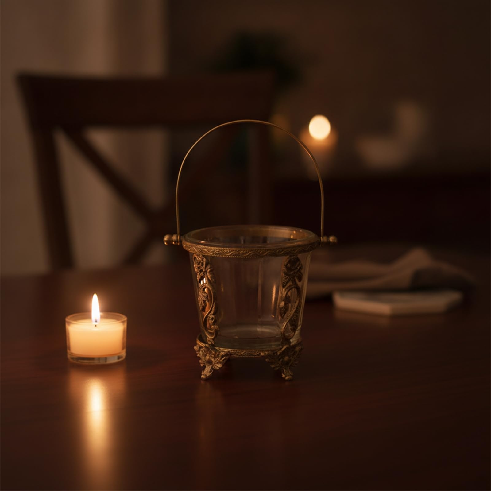 Portavelas Europeo y Latón Clásico, corativo, Velas con talles Latón, para Inriores Clásicos, 12x12x14.5cm