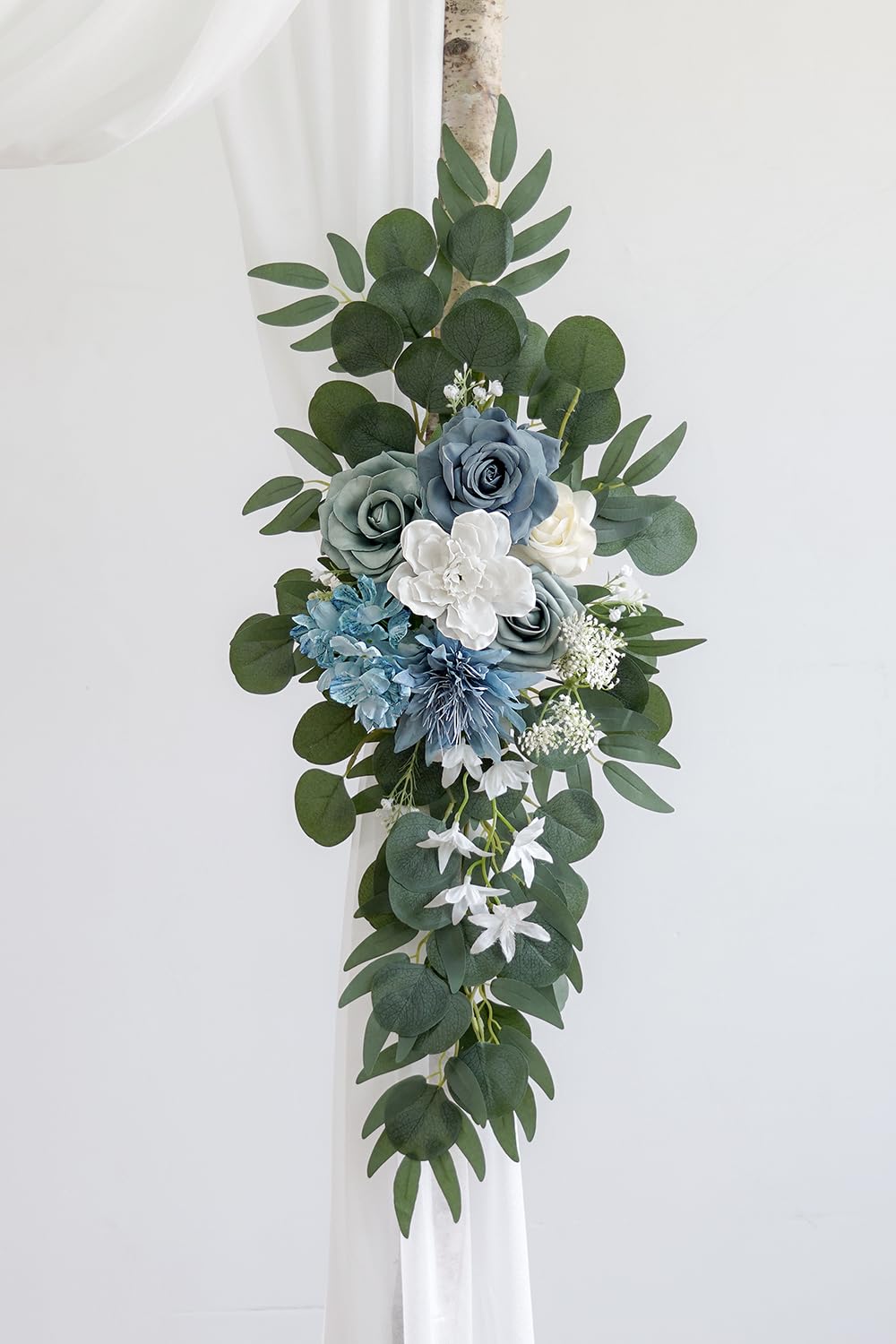 Olalaka Hellblaues künstliches Hochzeitsbogen-Set (3 Stück) mit 7,8 m weißem glänzendem Bogen Drapierstoff für DIY Hochzeit Party Zeremonie Empfang Hintergrund Blumendekoration