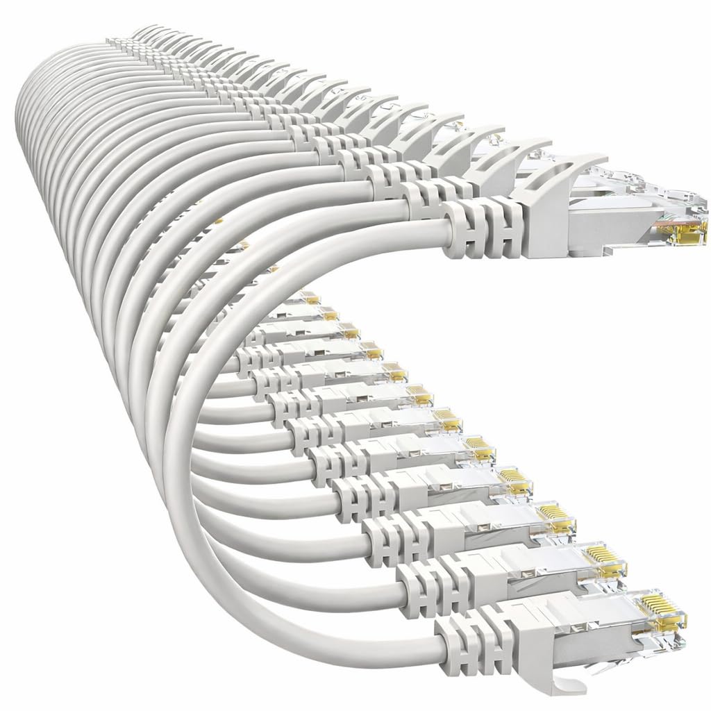 Lot de 24 câbles Ethernet courts Cat 5e sans accroc – Câble réseau Internet haut débit, PoE, connecteur RJ45, cordon de raccordement LAN Gigabit pour routeur, modem, PC, jeux, Smart TV