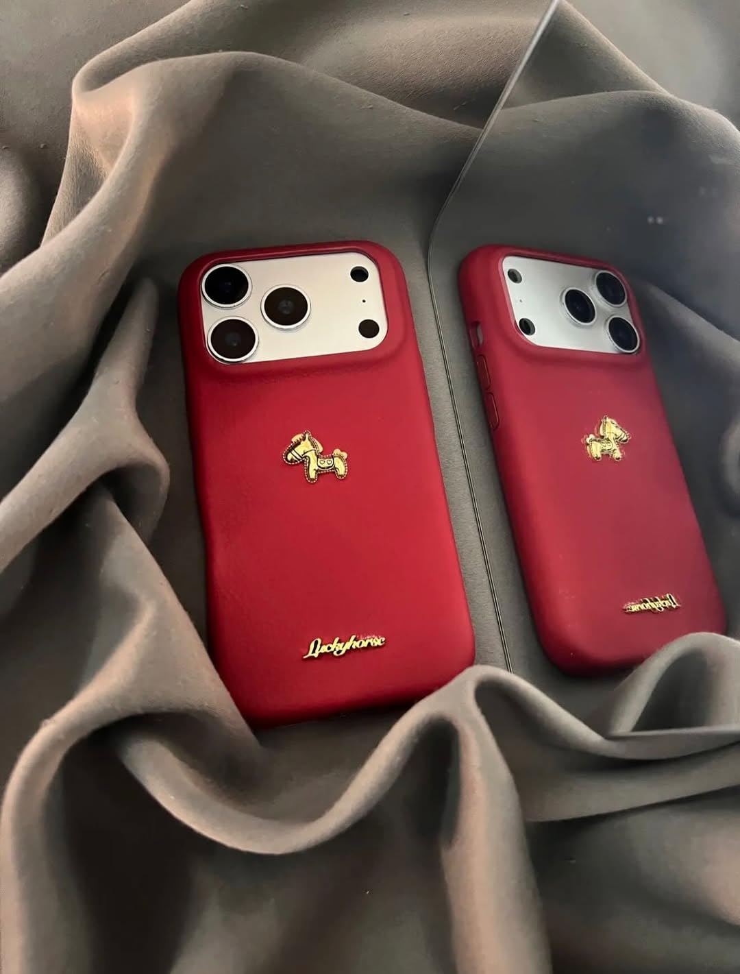 Red Leather Finish Phone Case with Straw Holder Design