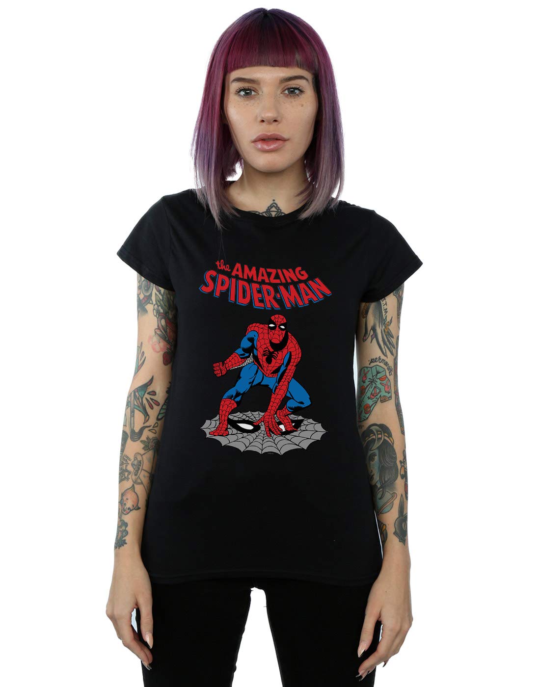Marvel Women's Black The Amazing Spider-Man Cotton T-Shirt