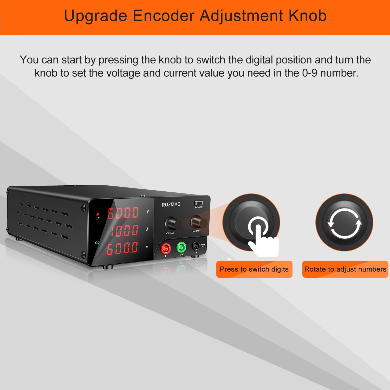 Alimentatore da Banco 30V 10A, Alimentatore da Laboratorio Regolato con Encoder e LED Display a 3 Cifre, Alimentatore Banco Regolabile con Porta USB 5V/2A Alimentazione DC Regolabile da Banco
