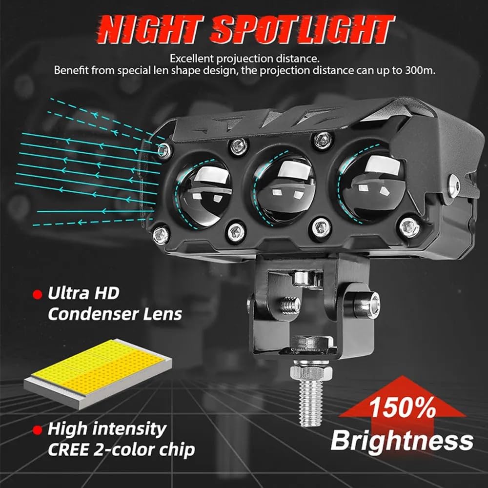 Fari Super Luminosi Faretti A LED Per Moto Proiettori Per Fari Per Auto Lampadine Lampada Automatica Lente Per Lampada A Doppio Colore Spot Nebbia Luce Ausiliaria 200W(2 PCS White Yellow)