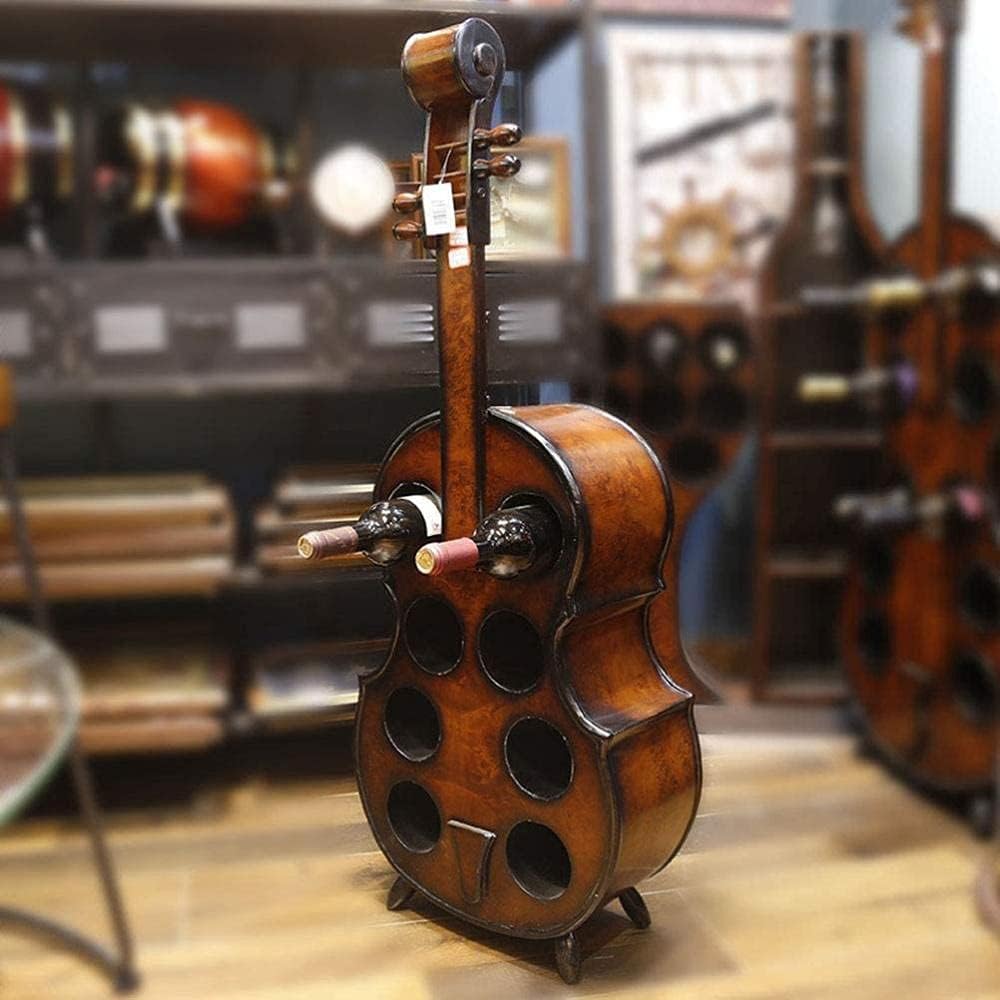 Wine Display Rack Large freestanding Wooden | Style Guitar Cello Double Bass Novelty Bottle Holder | Holds 8 Bottles Home Bar Restaurant Decor Dining Room Furniture Display Case We