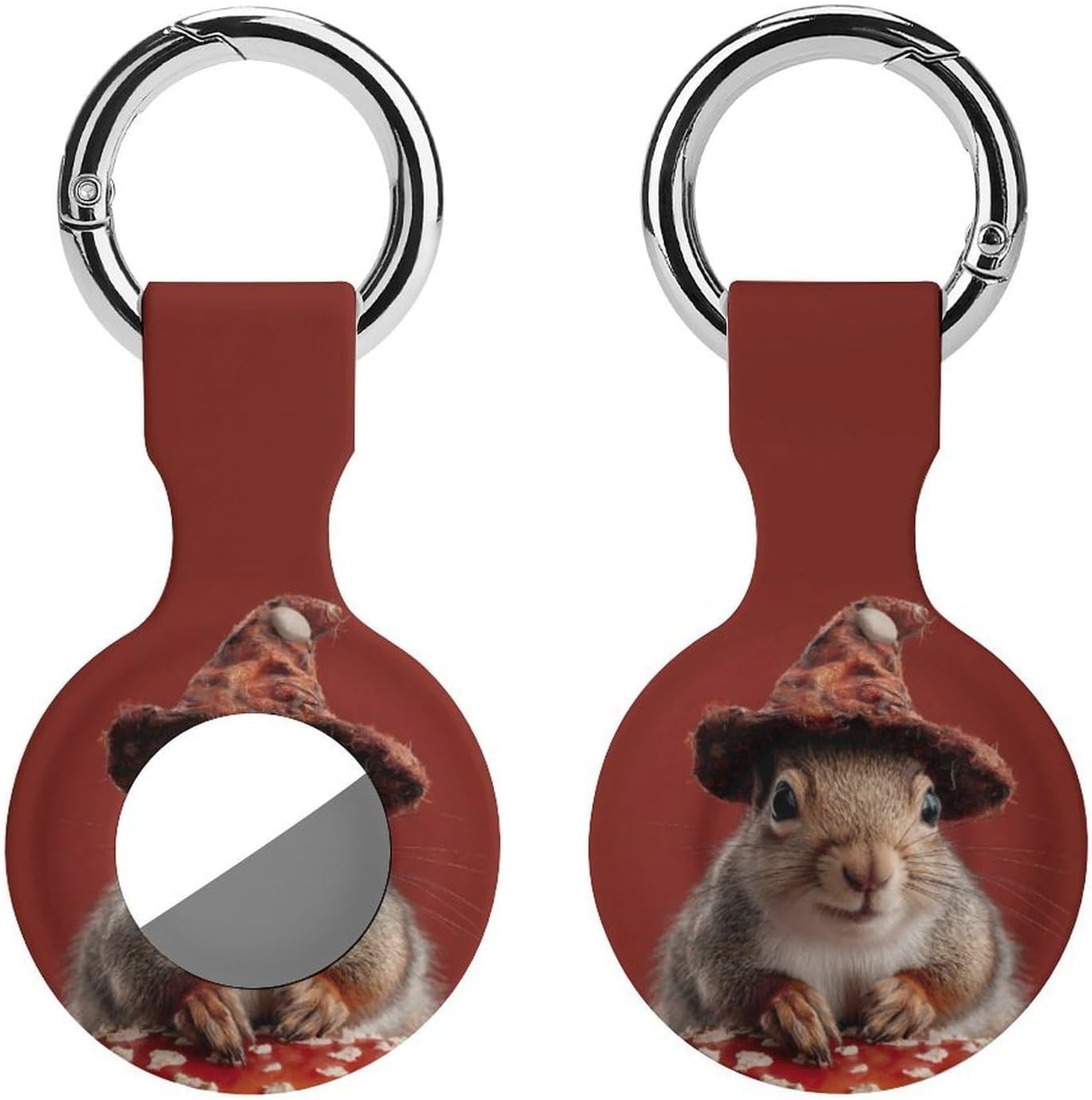 Squirrel Wizard1 on Red Spotted Mushroom Funny Cover Compatible with AirTag | Protective Case GPS Tracker Holder for Wallet Luggage Pets