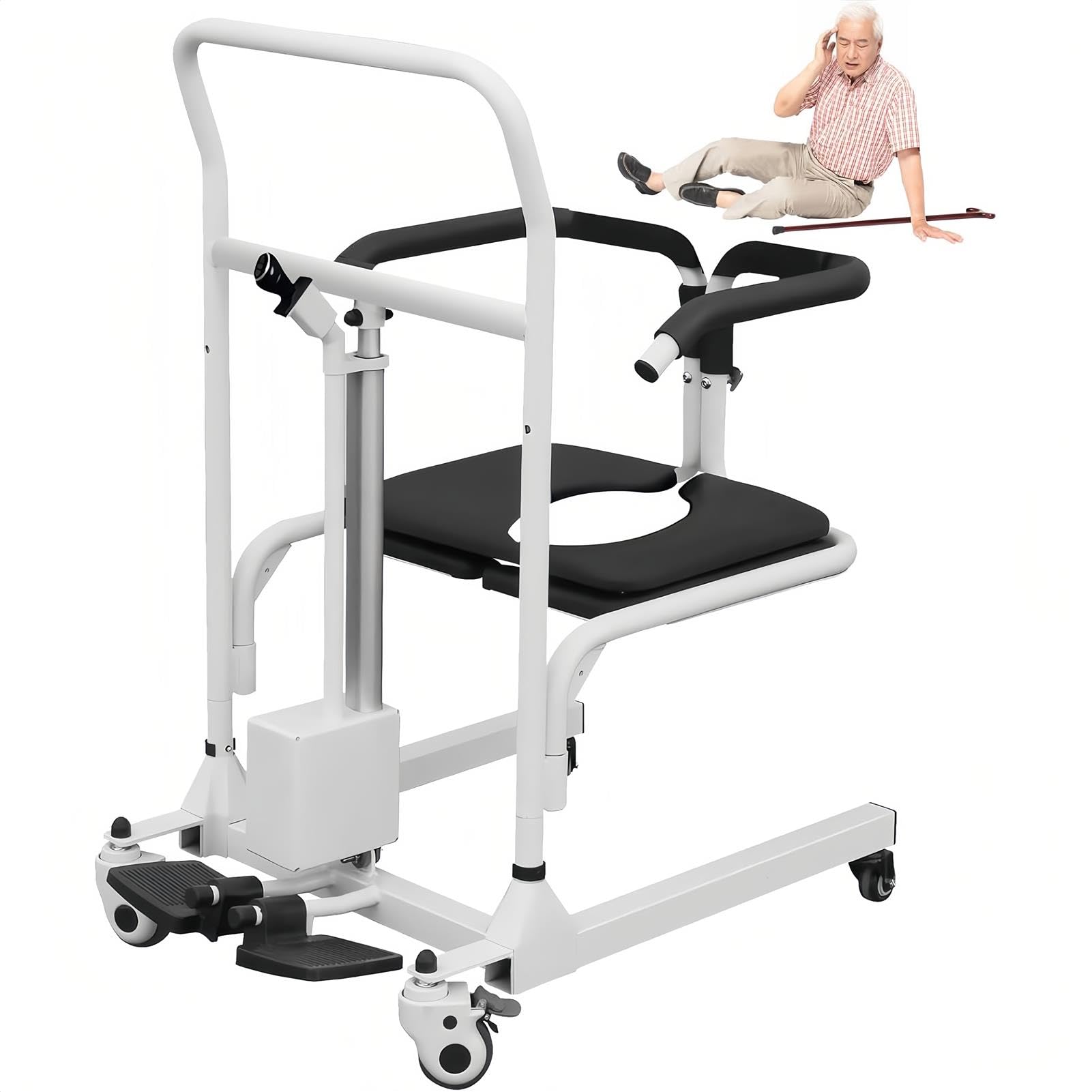 Elektryczne krzesło transferowe, przenośny podnośnik pacjenta do domu, podzielone siedzenie 180° dla osób starszych i niepełnosprawnych