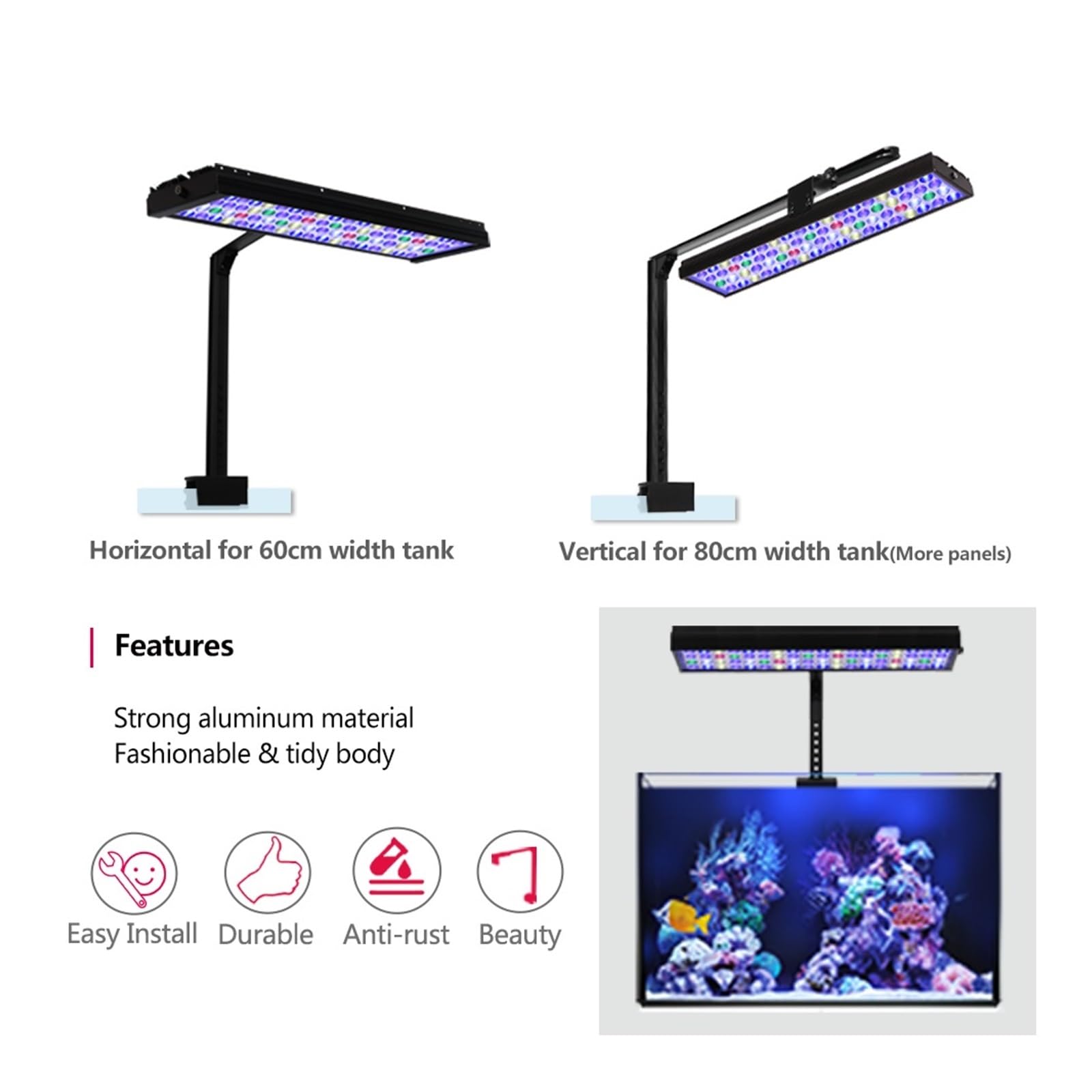 oświetlenie akwarium 60cm 24 "światło do akwarium morskiego, światło Led do rafy, oświetlenie do akwarium pełne spektrum dla rafy koralowej akwarium morskie lampa do akwarium do akwarium roślinnego(Wi