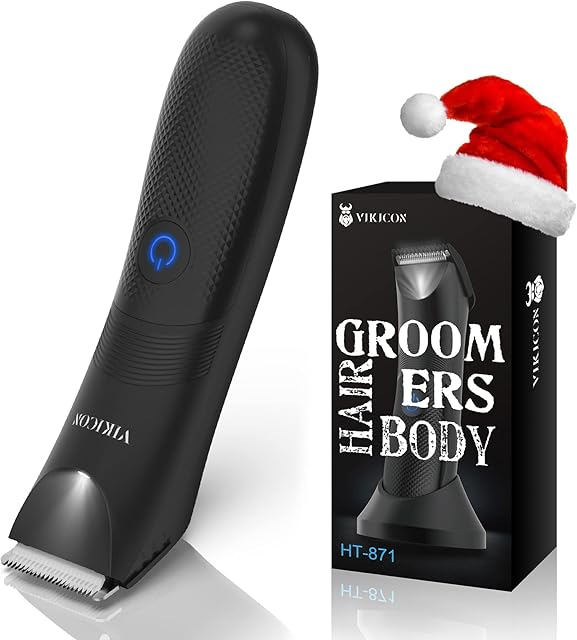 VIKICON Electric Groin Hair Trimmer, Balls Shaver for Men, Detachable Ceramic Blade Body Groomer & Pubic Hair Razor with LED light, Waterproof Wet / Dry Male Below The Belt Clipper