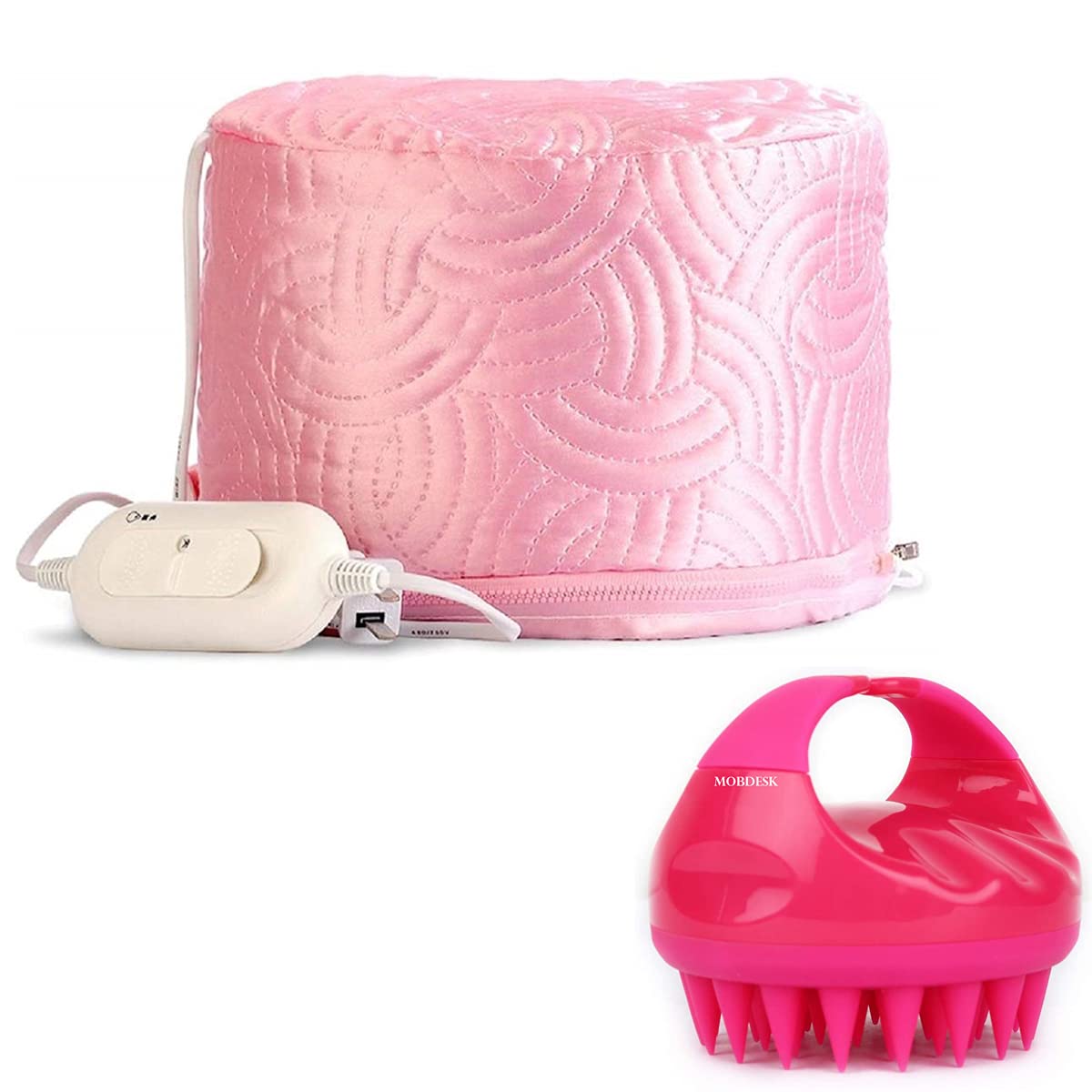 MOBDESK Combo of Hair Care Thermal Spa Cap with Beauty Steamer Nourishing Heating, for Women and Hair Scalp Massager Shampoo Brush with Soft Silicone (Pink Hair Steamer and Shampoo Brush) (B095MS9YJJ) Amazon Price History, Amazon Price Tracker