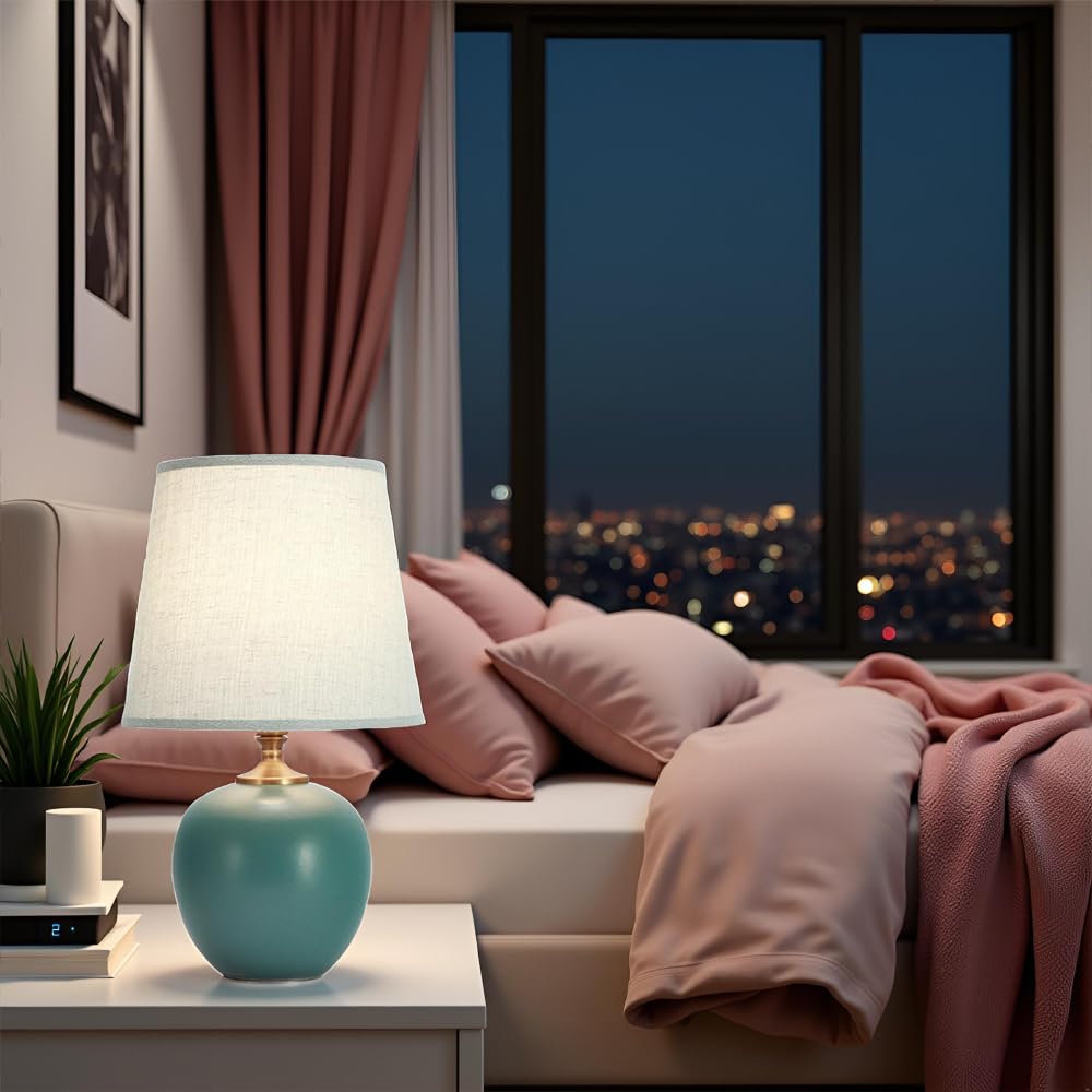 XINYASEE Lampada da tavolo in ceramica, lampada da comodino, moderna, semplice, per soggiorno, lampada decorativa, paralume plissettato (Verde)