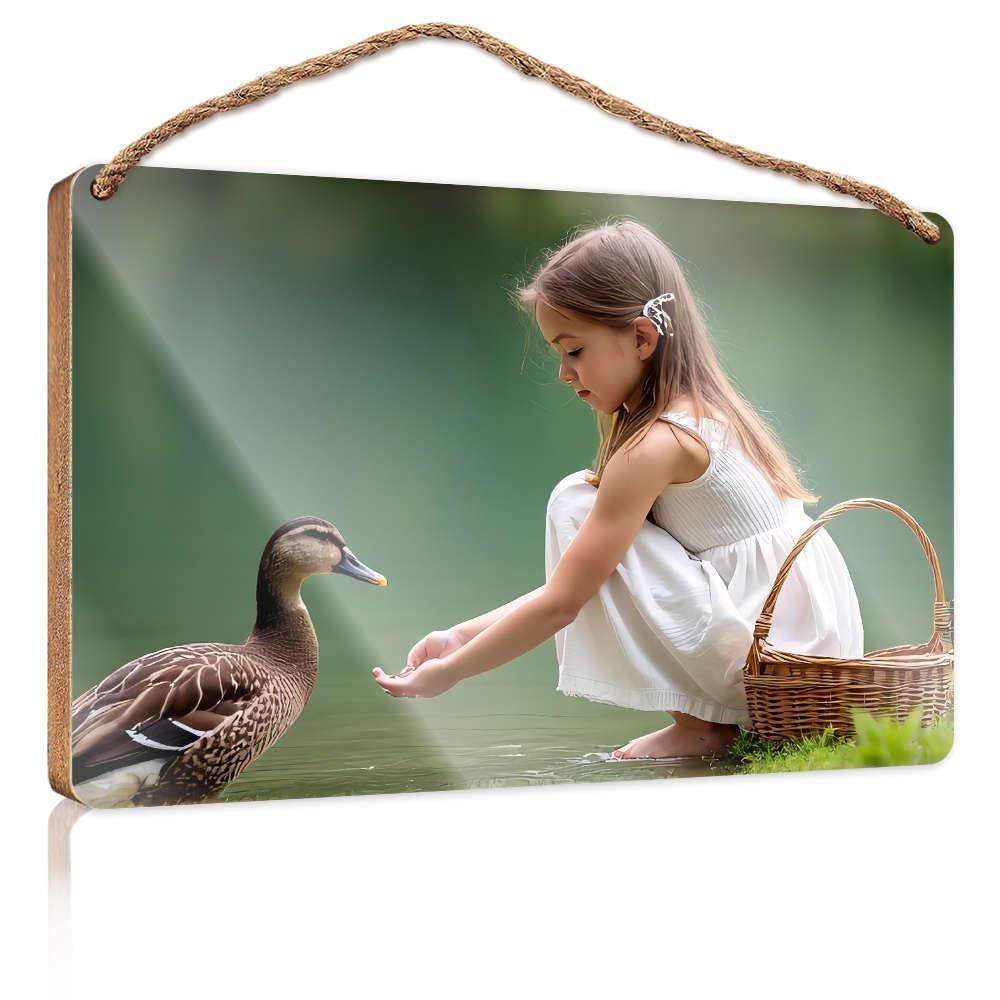 Bathroom Hanging Decor A Girl Feeding A Duck By The Lake. Camper Decor Fall Porch Decor(23X35CM)