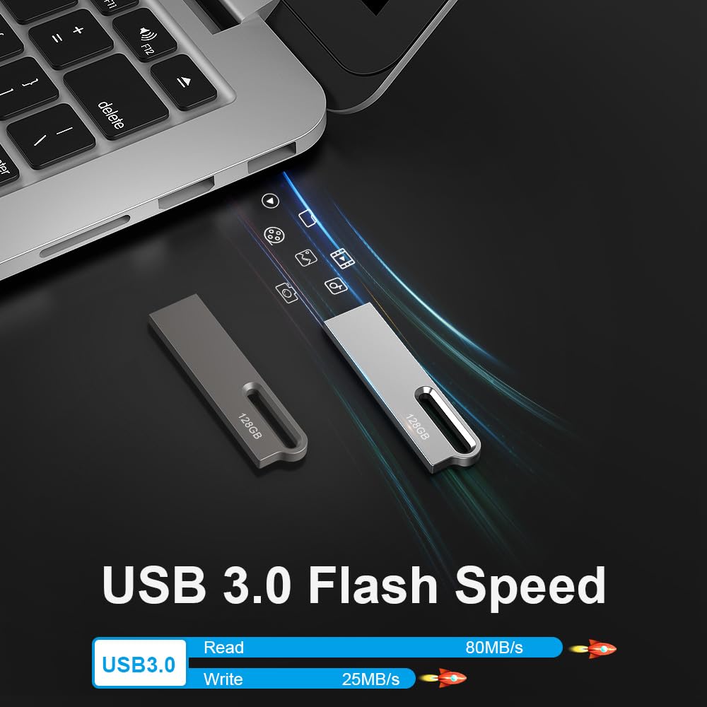 JOIOT 128Go Clé USB 3.0 Lot de 2 Clef USB Métal Imperméable Flash Drive Clés USB 128 Go pour PC, Ordinateur Portable, Stockage de Données,(2X128Go Argenté Noir)