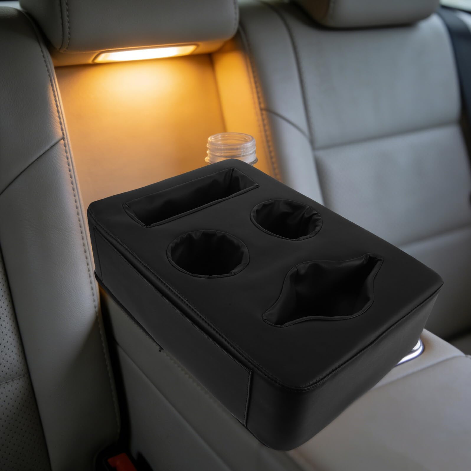 GALPADA Portabicchieri Accessorio per Auto e Organizzazione Pratica Facile Installazione e Stabilità Sicura in Pu Nero per Sedile Posteriore Auto