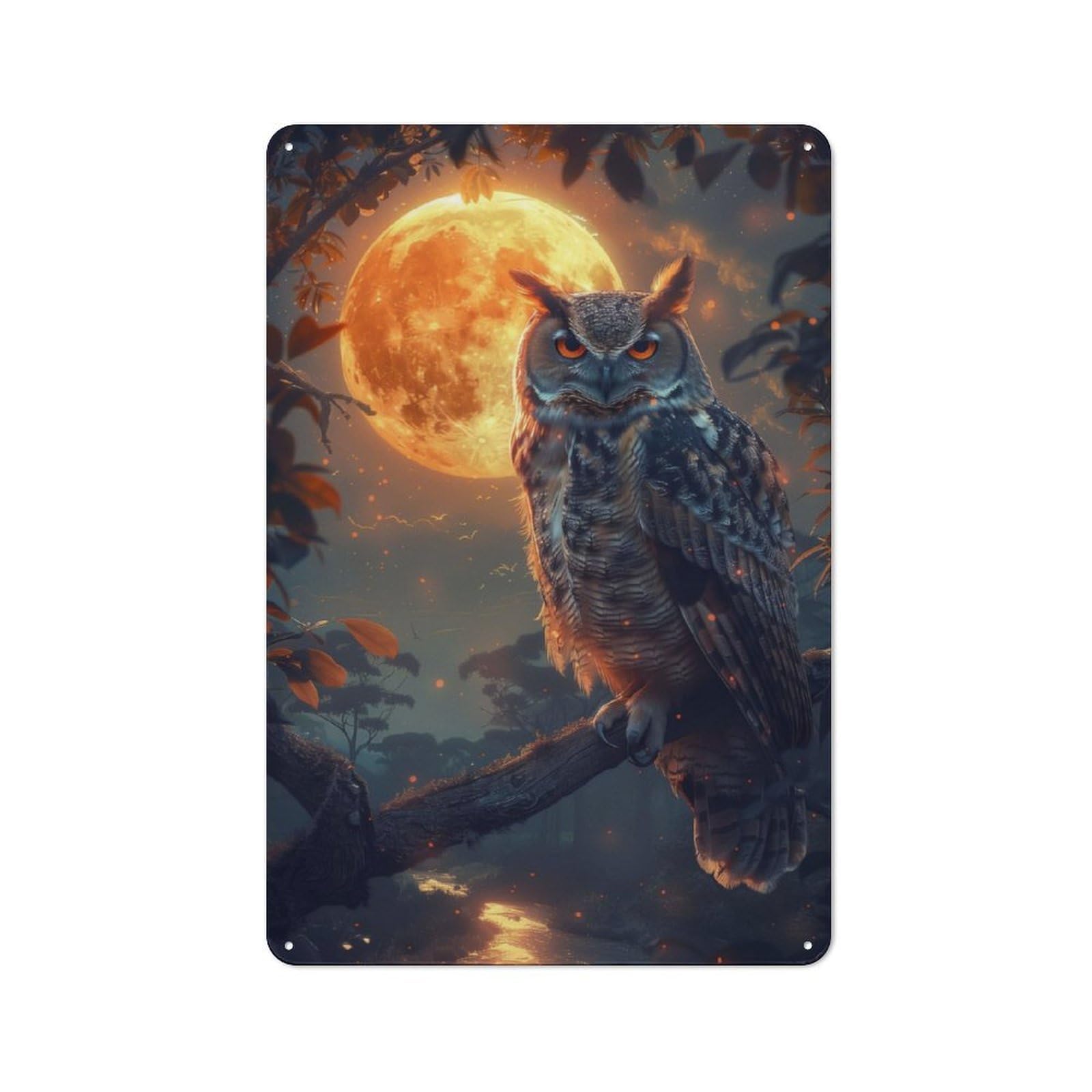 Junmoney Owl And Moon Tin Wall Plaque 30X20cm With For Dining Room Or Kitchen, For Vintage Wall Decor Fans, For Themed Room Decoration