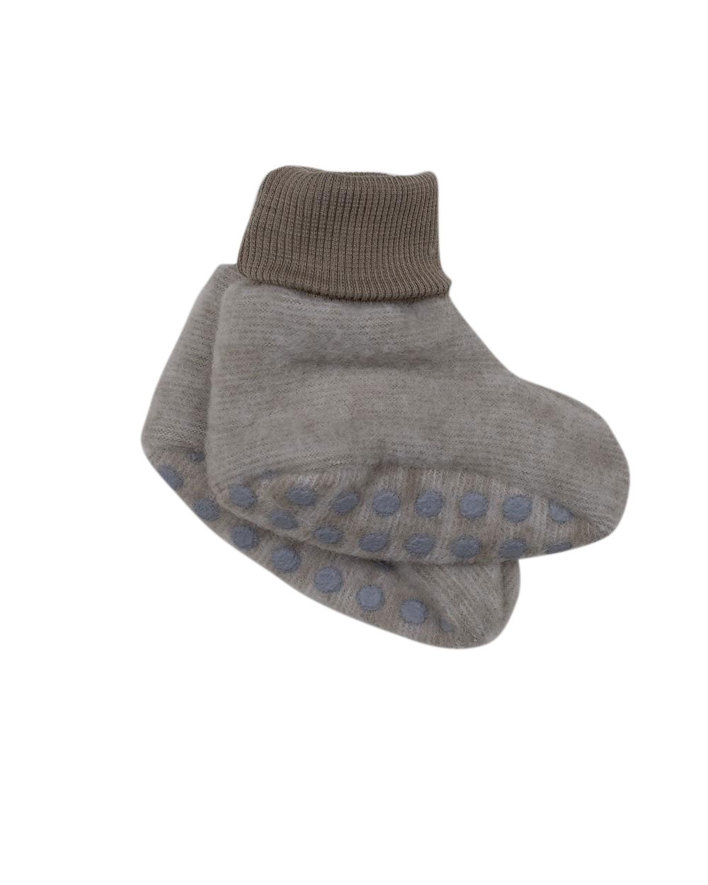 Cosilana Latte Macchiato Melange Baby Fleece Booties, 60% Wool (Organic), 40% Cotton (Organic) (Non-Slip Soles For Sizes Eu 62/68 And Up) (0-2 Months (Height 18-22) (Eu 50/56), )
