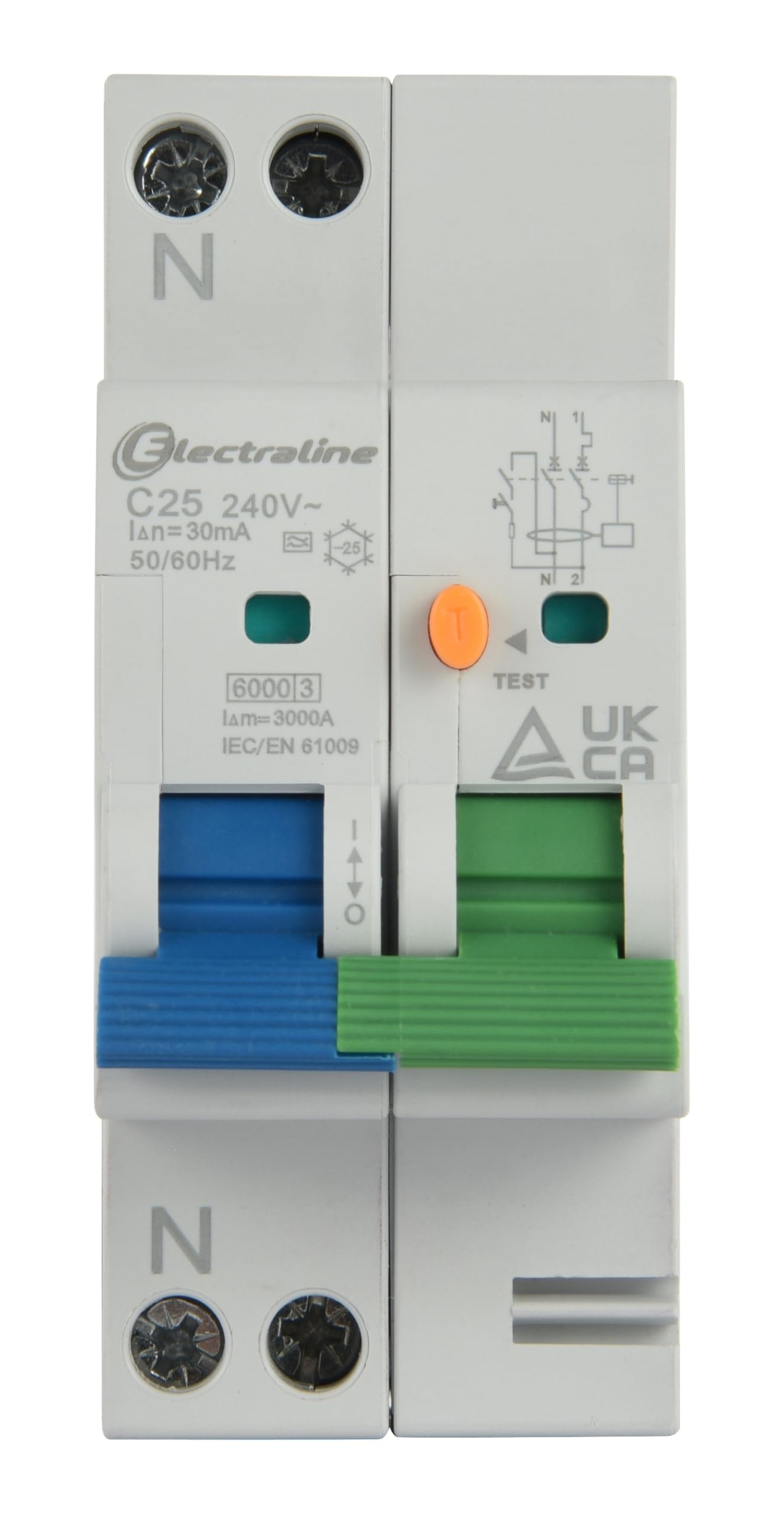 Electraline 87013 Interruttore Magnetotermico Differenziale (RCBO), 25A, Tipo A, Curva C, Sensibilità 30mA, Connessione 1P+N,