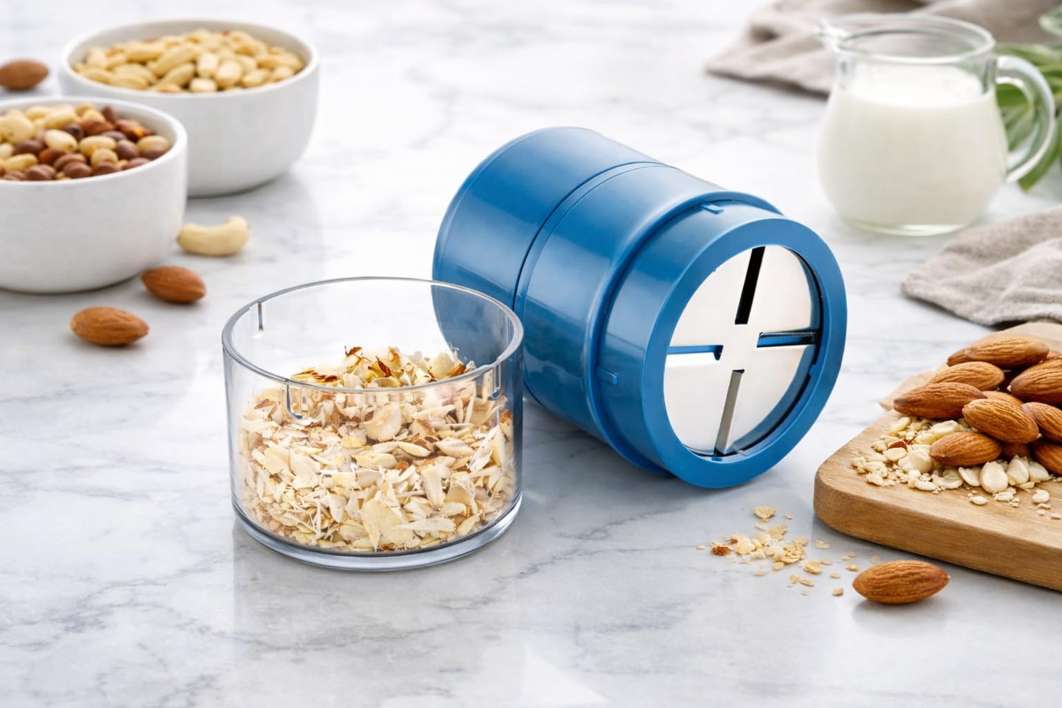 Mini Hand Powered Nut Mincer, Portable Kitchen Grinder for Hard Nuts and Spices, Compact Food Cutting Tool for Baking and Cooking Prep (Pack of 1,Blue)-image-0